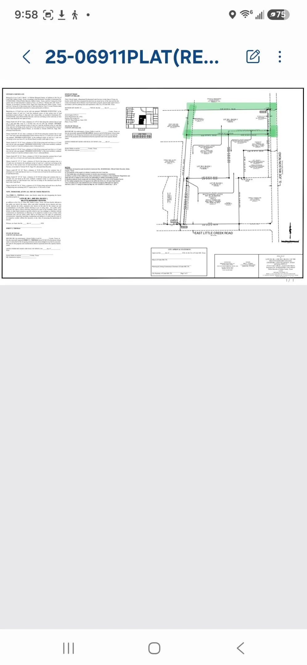 Survey approved by the planning and zoning committee of Cedar Hill