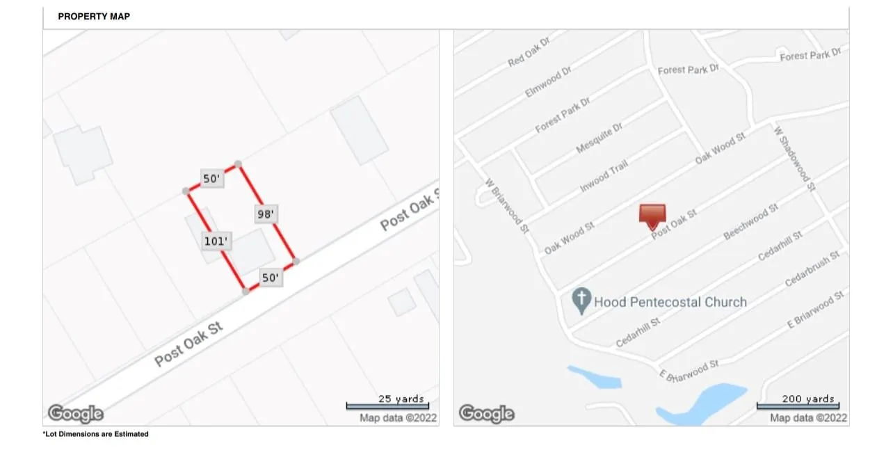 Estimated lot dimensions and map