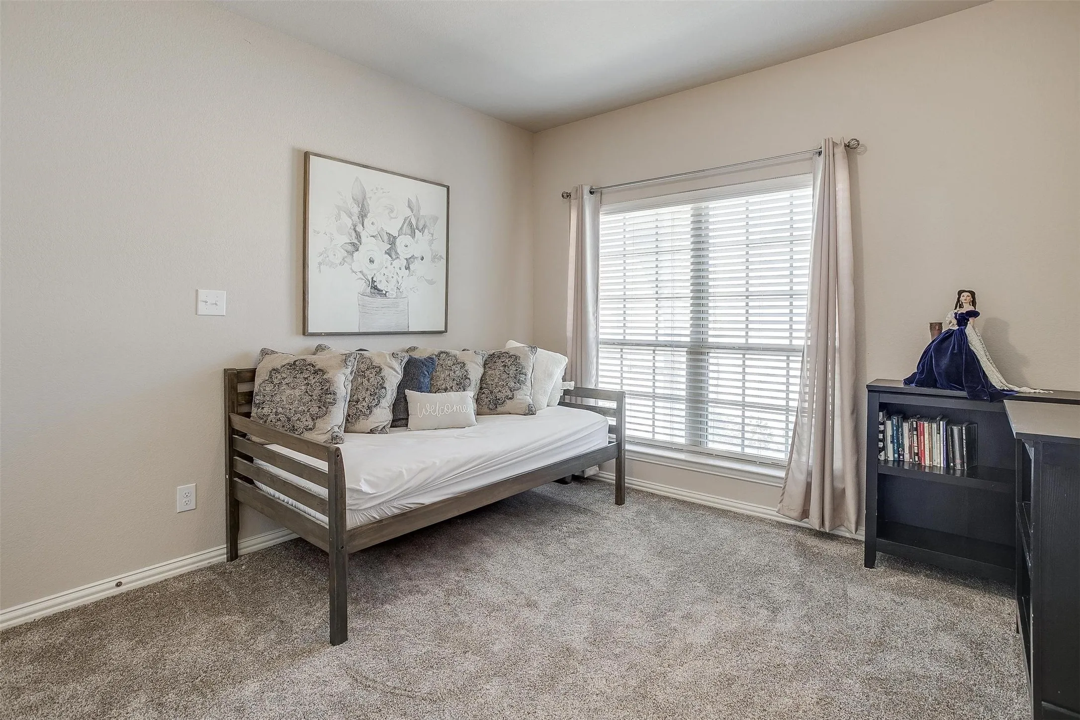4th bedroom or office space featuring light carpet