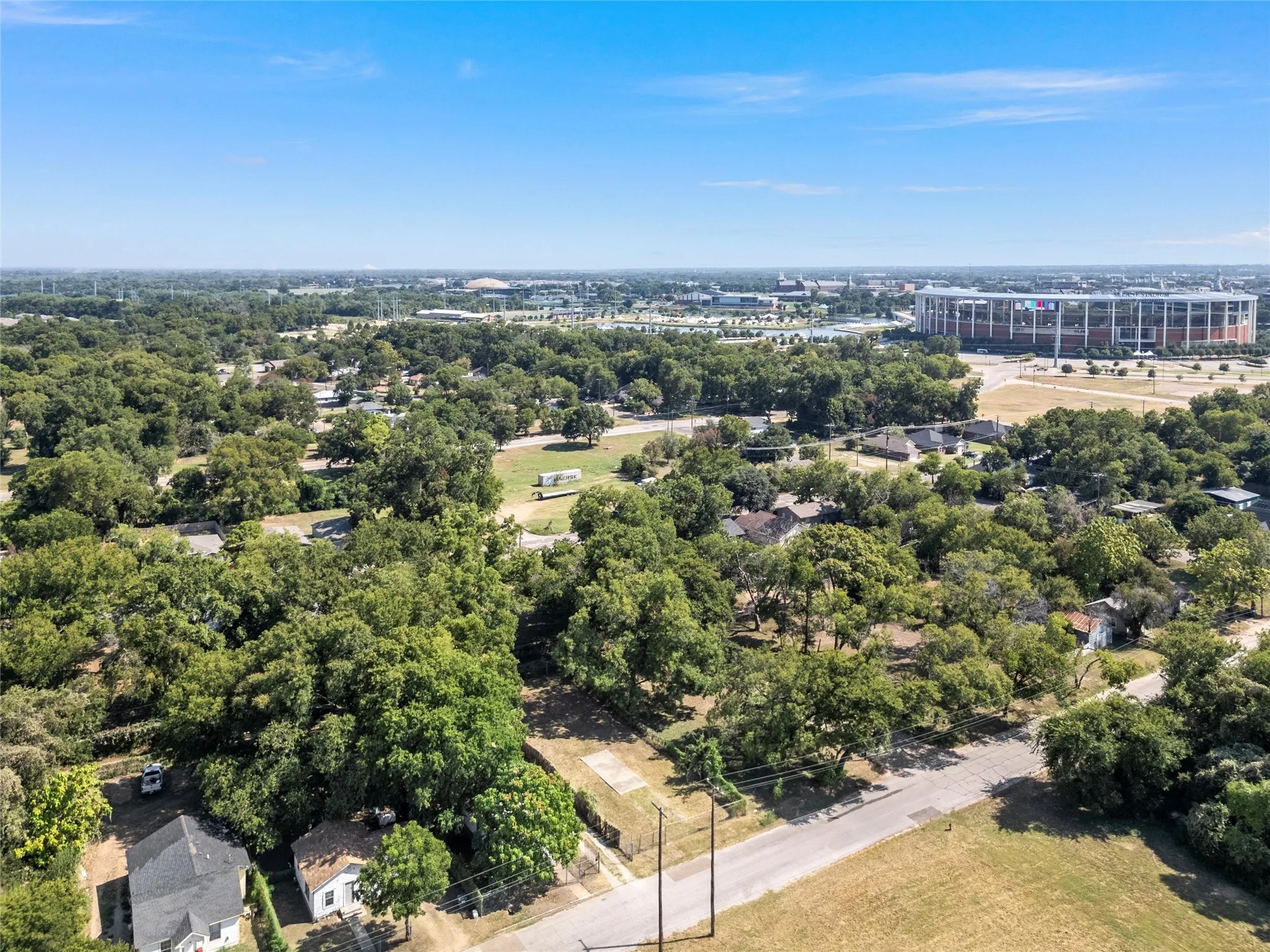 Aerial view of a tree filled landscape