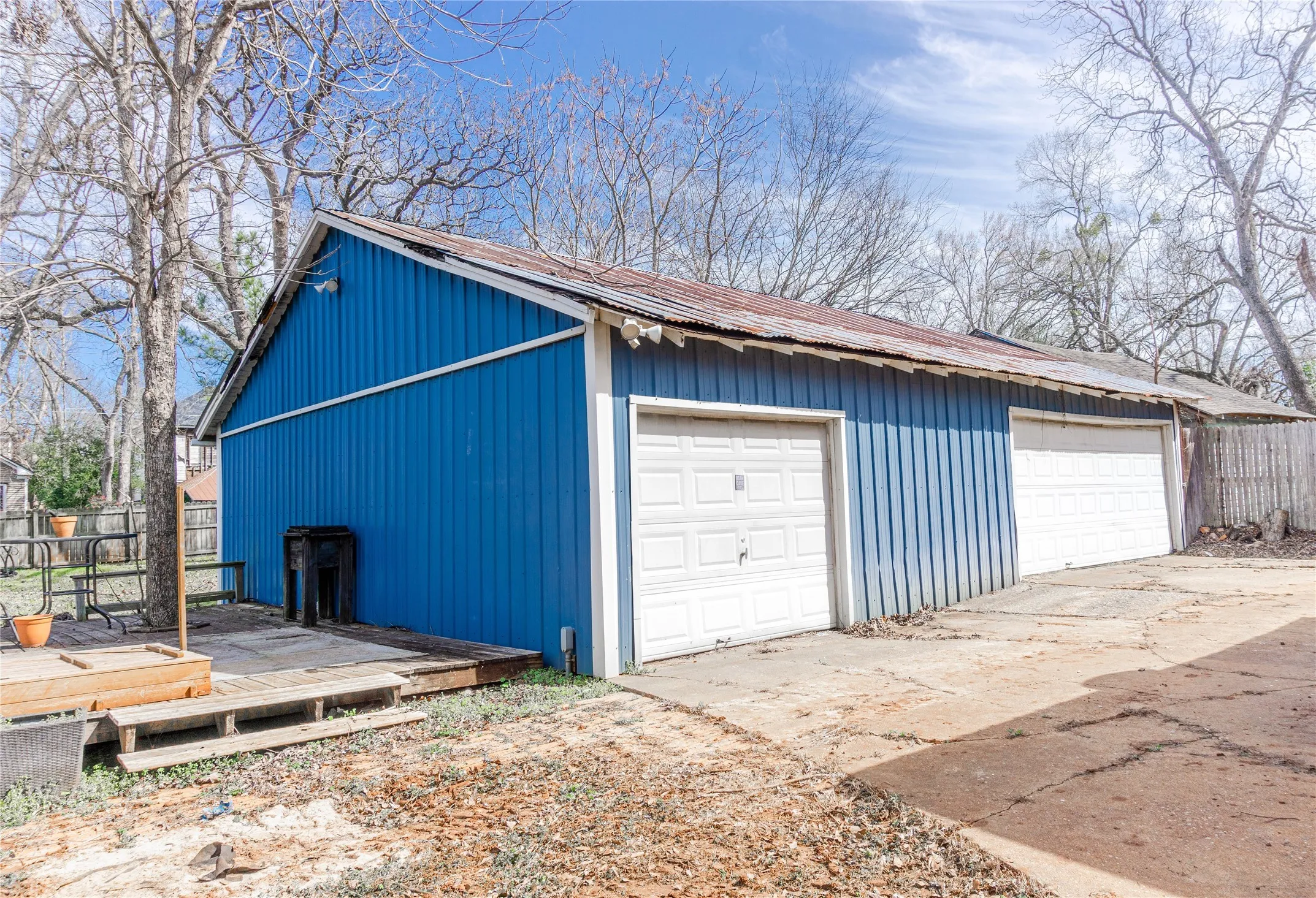 View of detached garage