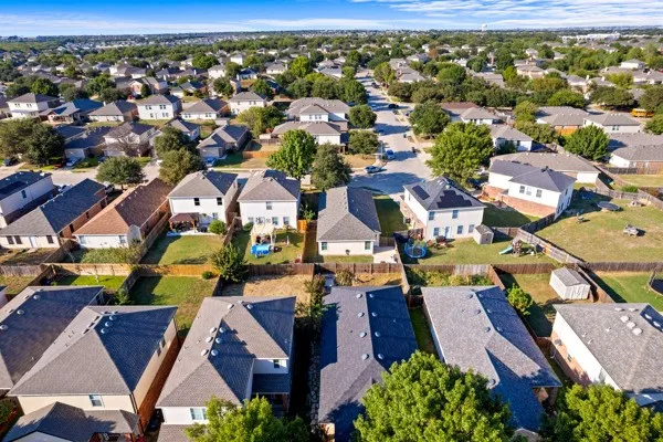 Aerial perspective of suburban area