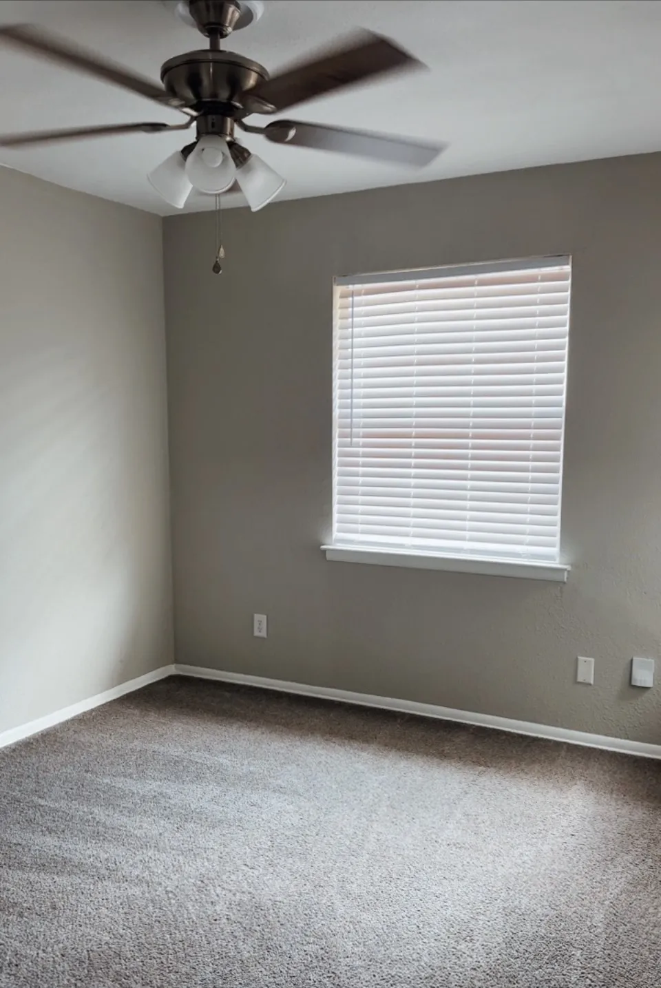 2nd bedroom with carpet flooring and ceiling fan