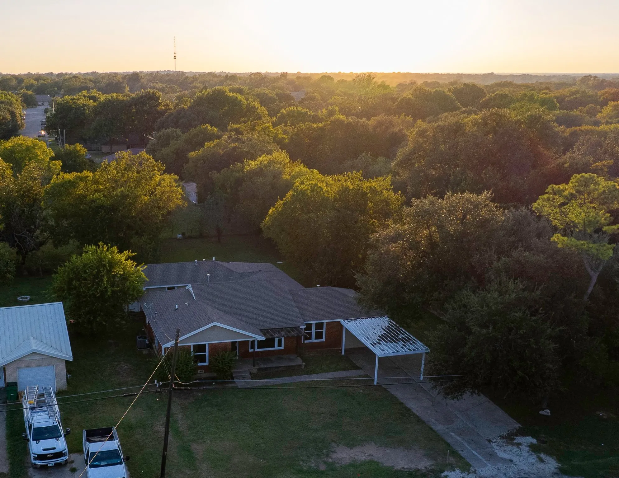 Aerial view at dusk