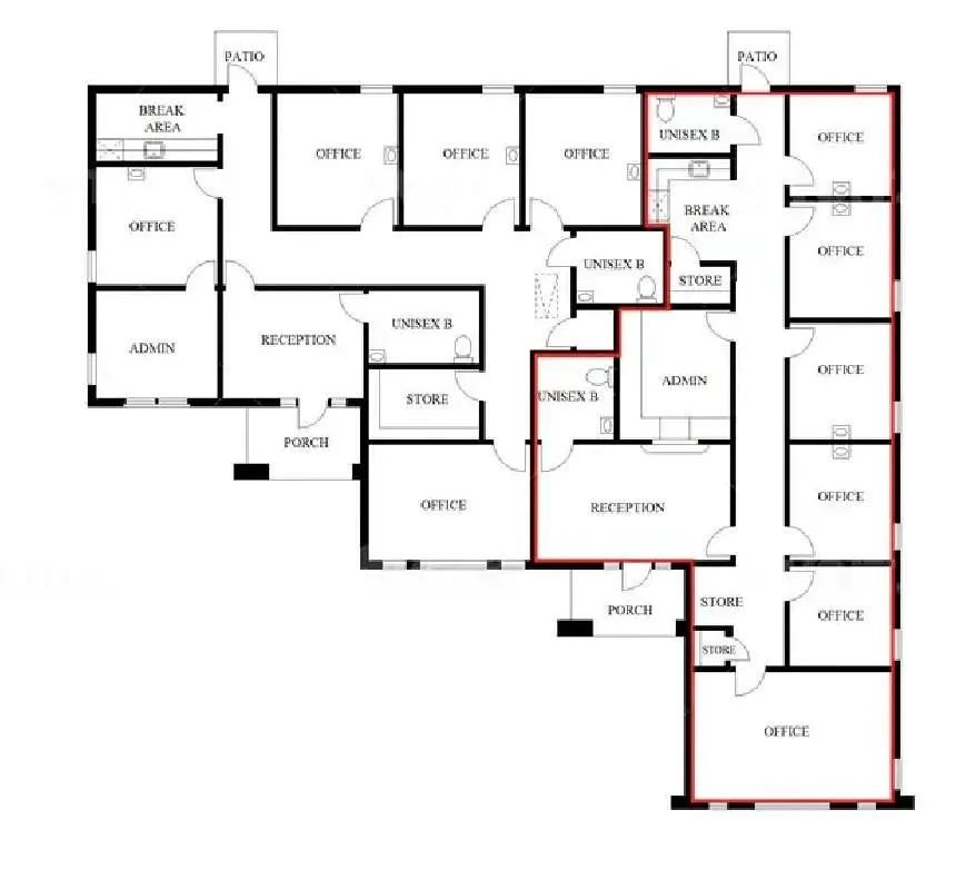 Floor Plan of both suites, left side is Suite 200, Right Side is Suite 100