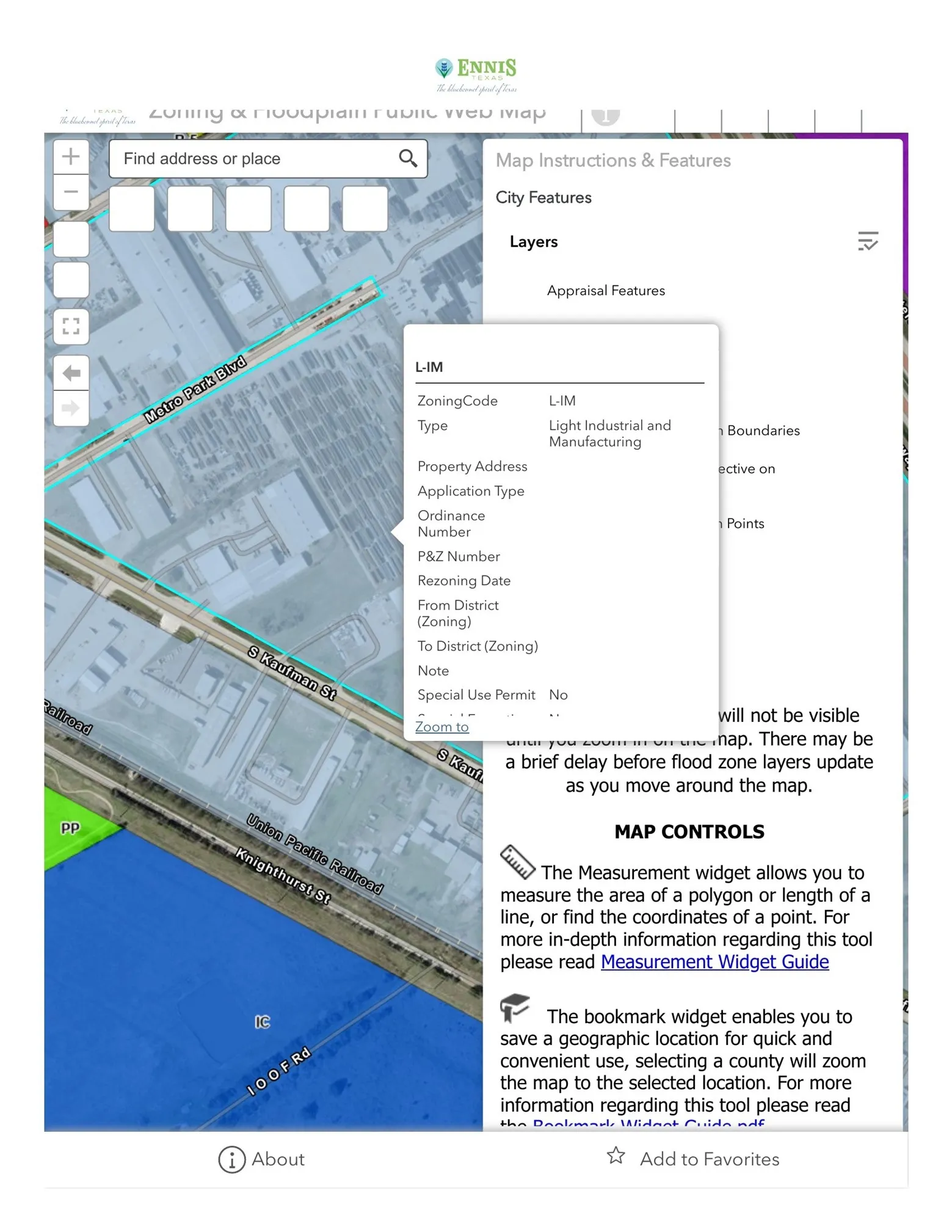 Zoning and Floodplain Public Web Map. Displaying property zoning details and interactive map controls