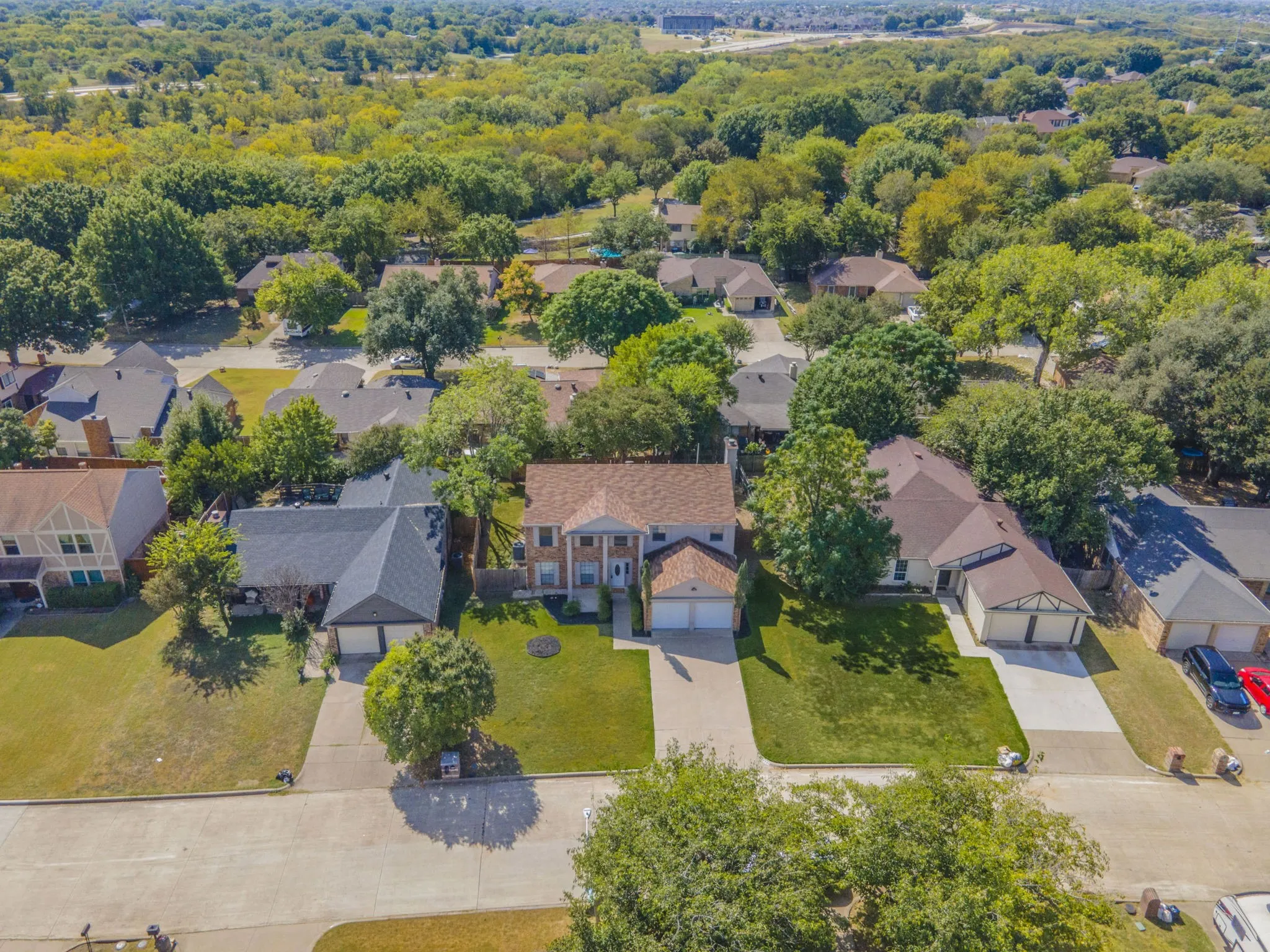 A birds eye view of the front of the house