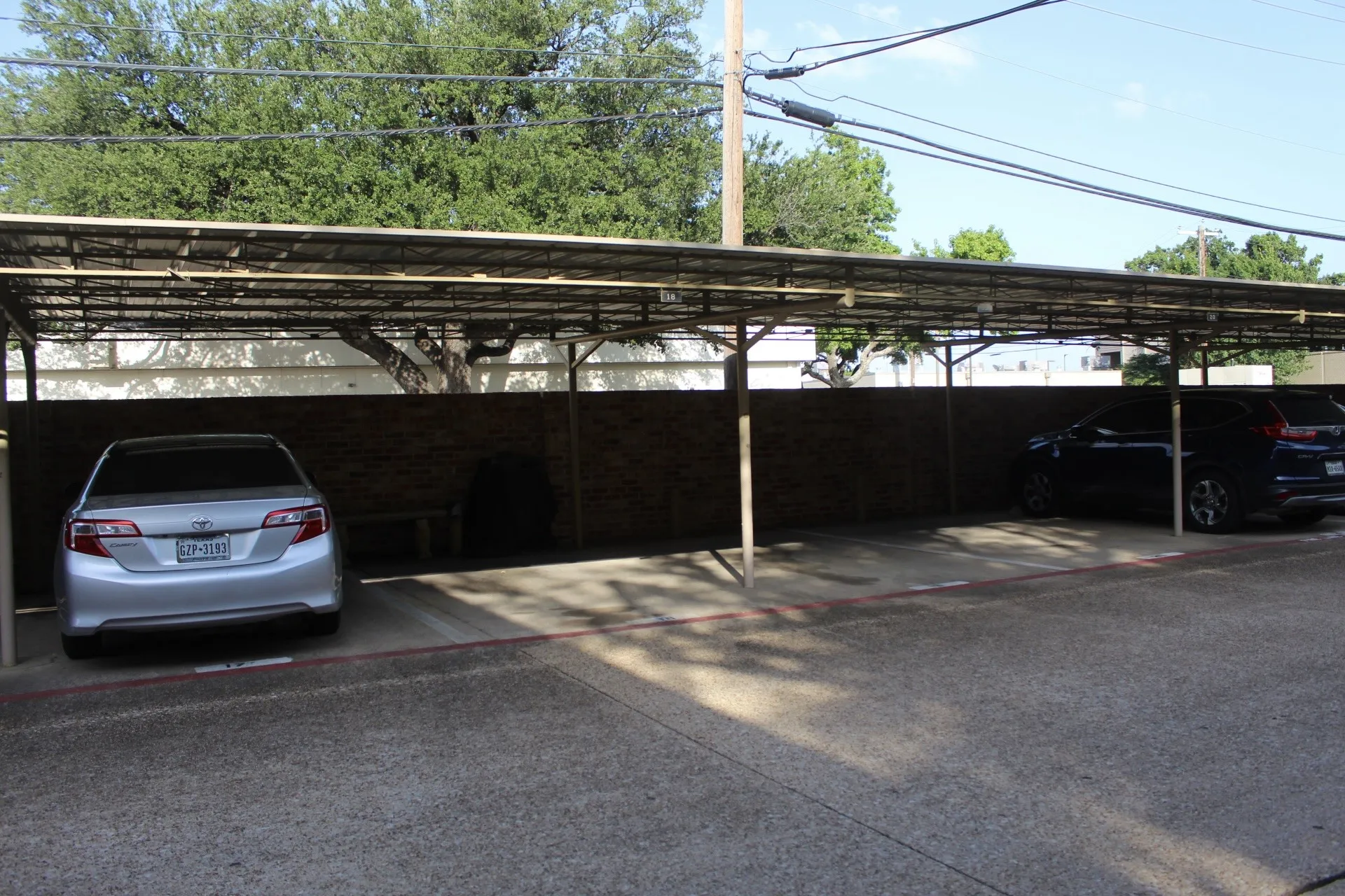 View of covered parking lot