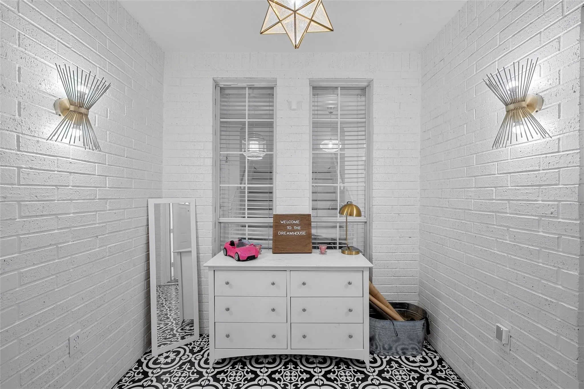 Bathroom with brick wall
