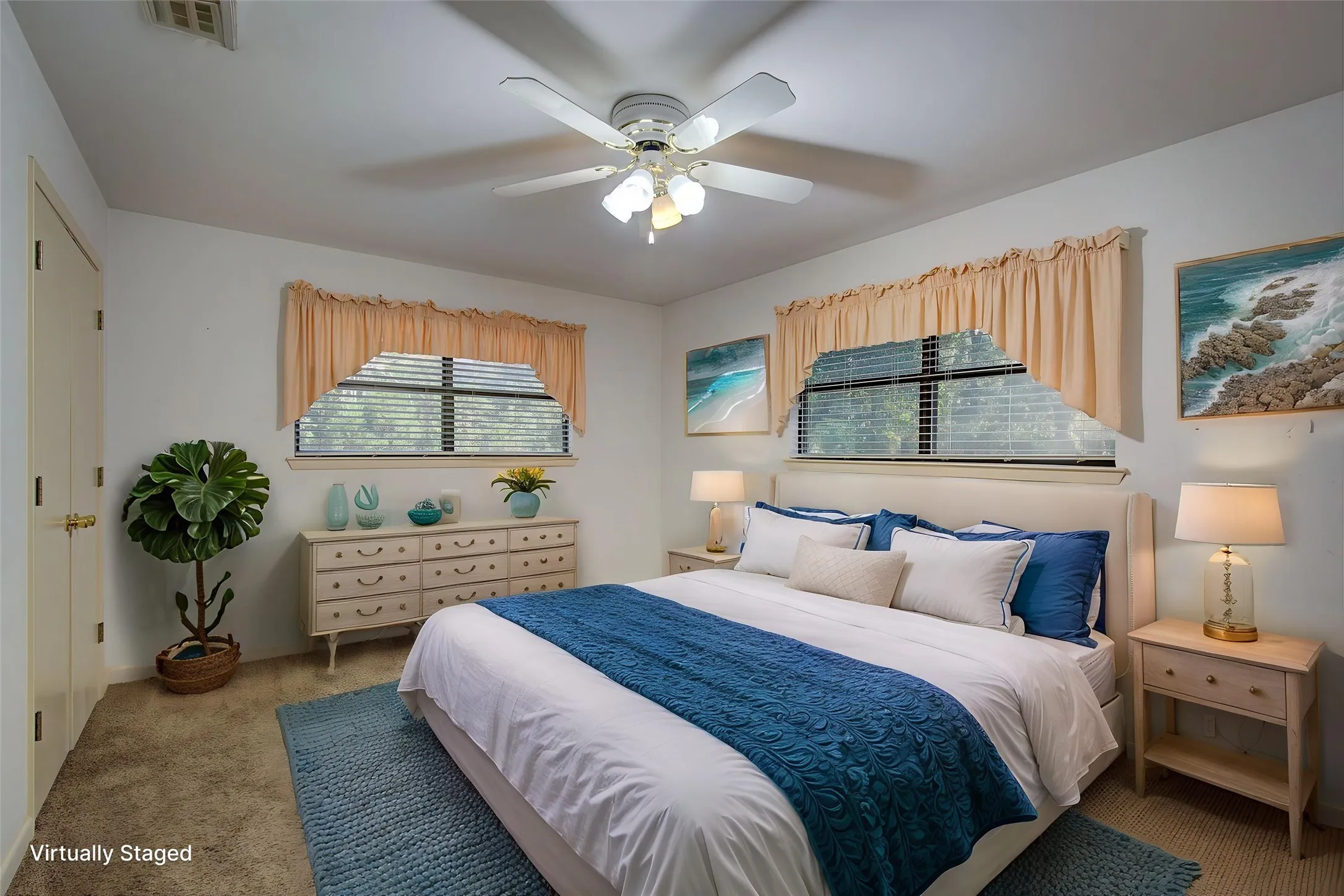 Primary bedroom, virtually staged