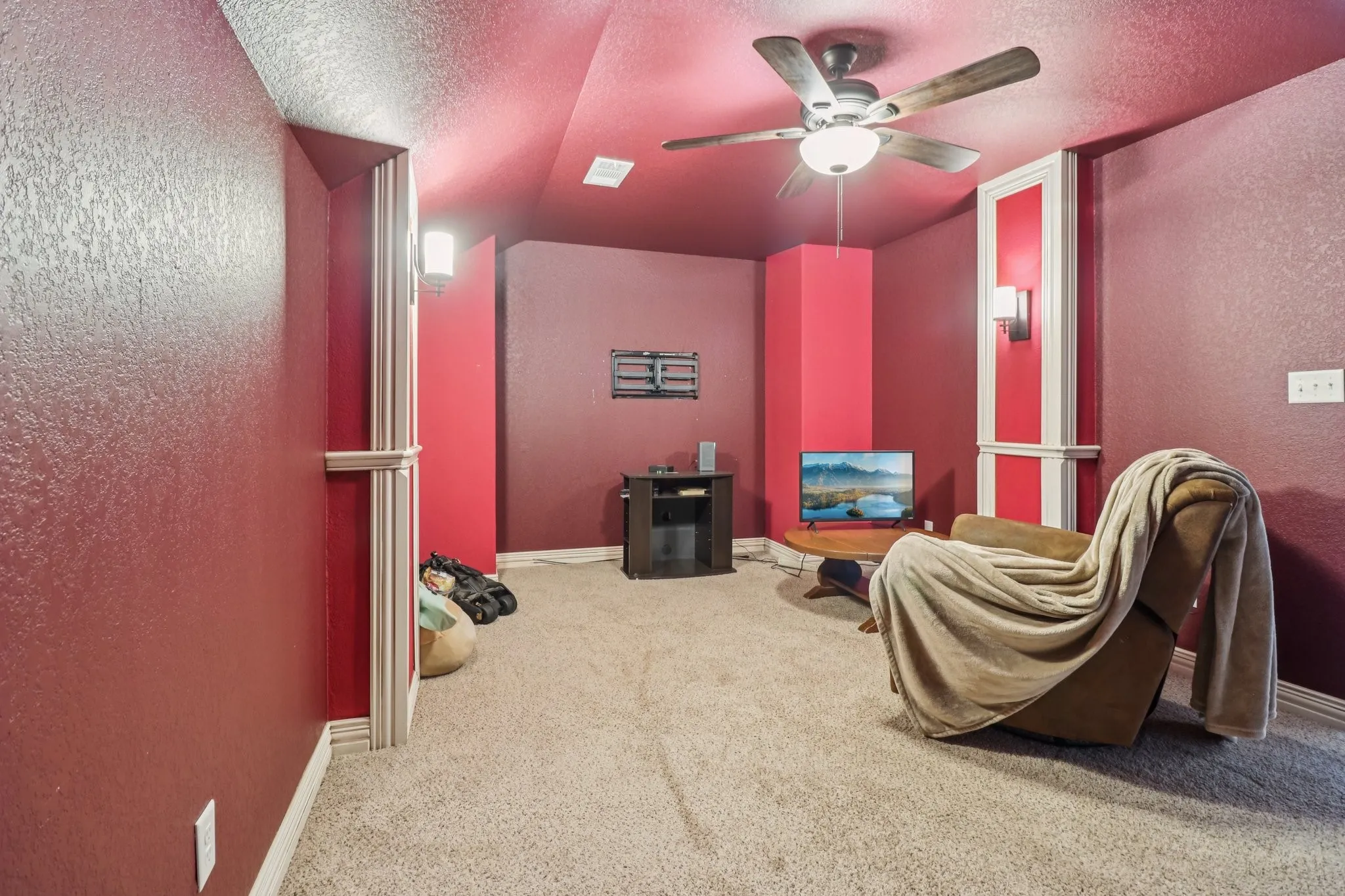 Upstairs media room with privacy