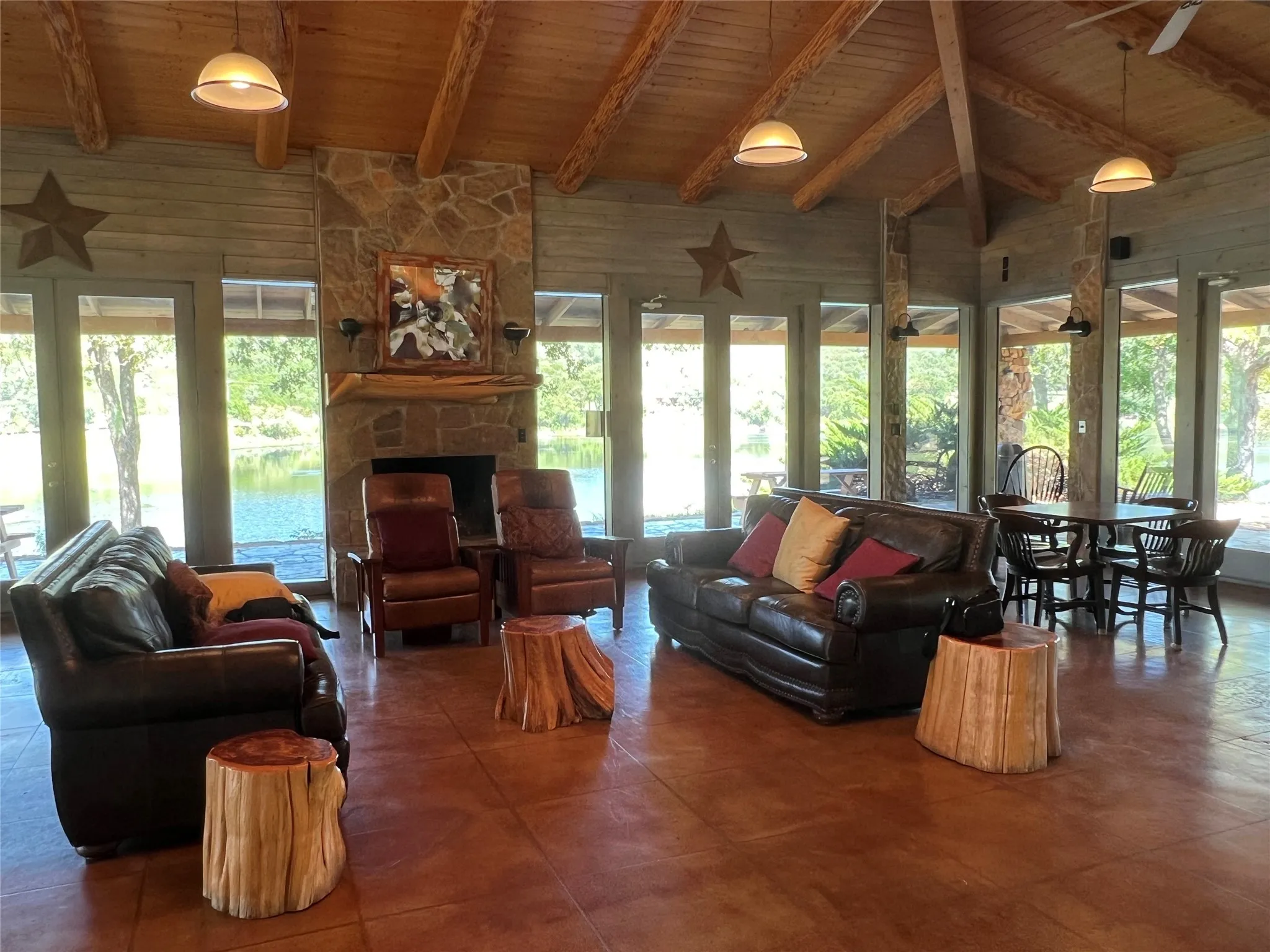 View of The Cove Clubhouse on Lake McIntire (part of the member access area) within 7-R Ranch community.