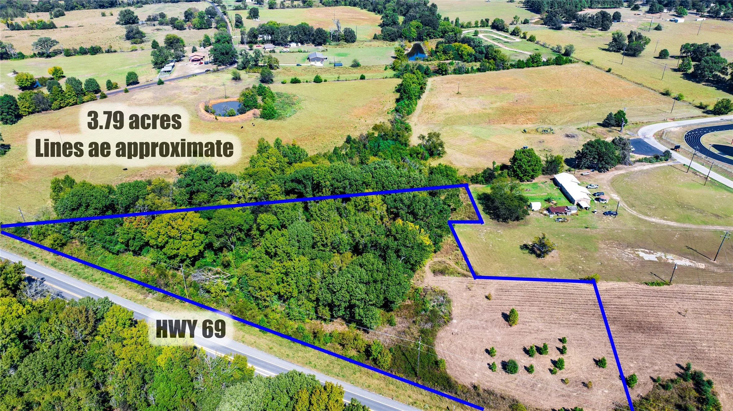 Overview of rural landscape with property boundaries highlighted