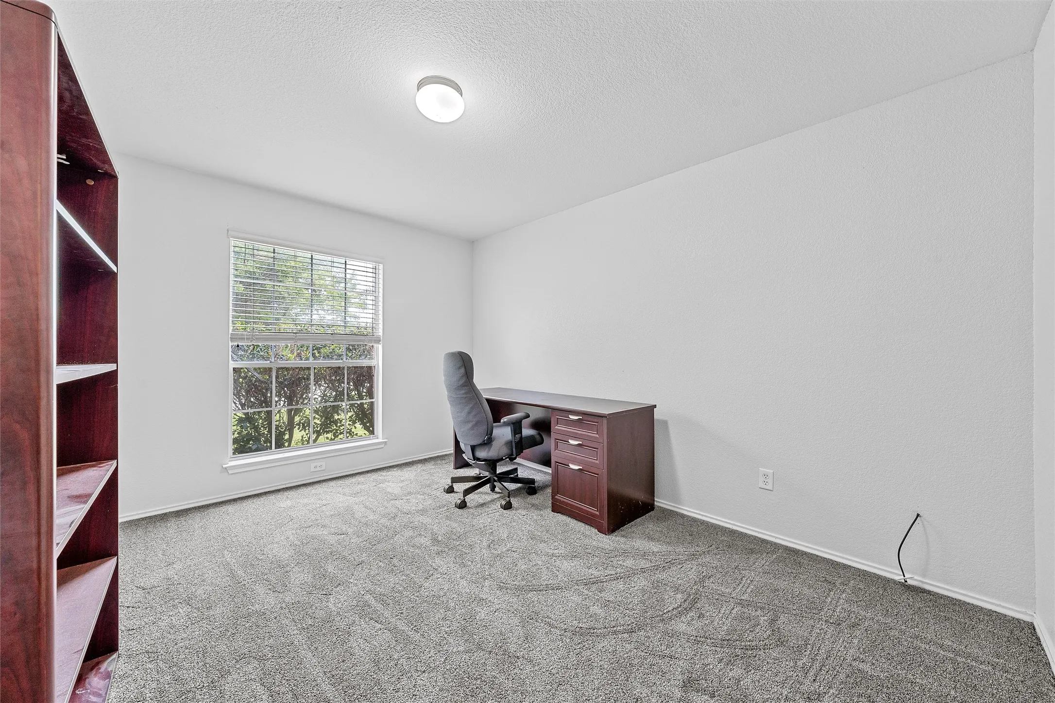 Home office featuring light carpet and a textured​​‌​​​​‌​​‌‌​‌‌​​​‌‌​‌​‌​‌​​​‌​​ ceiling