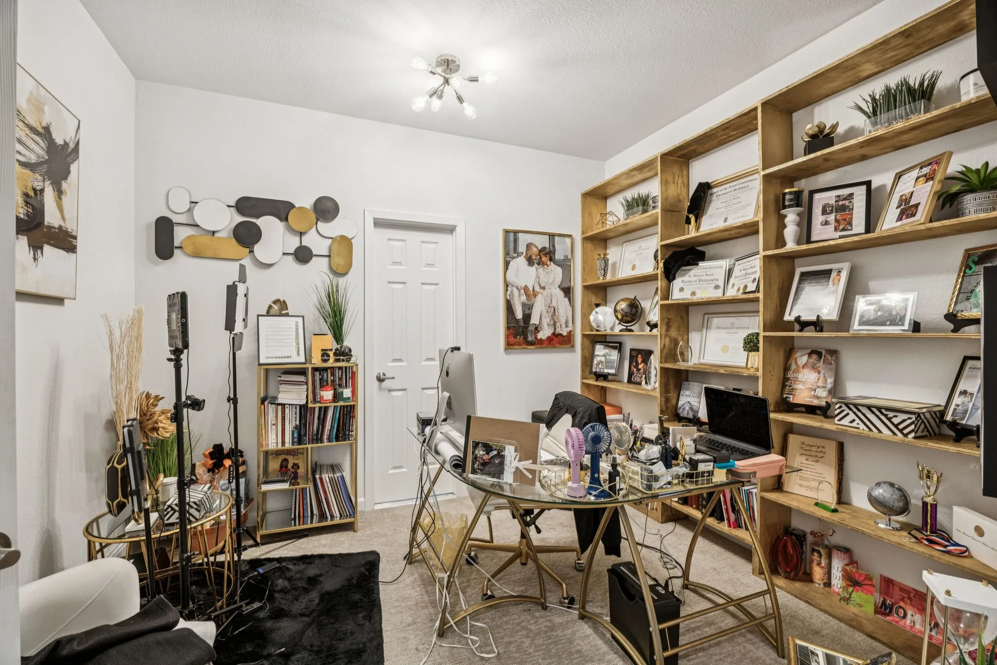 Office area with light carpet