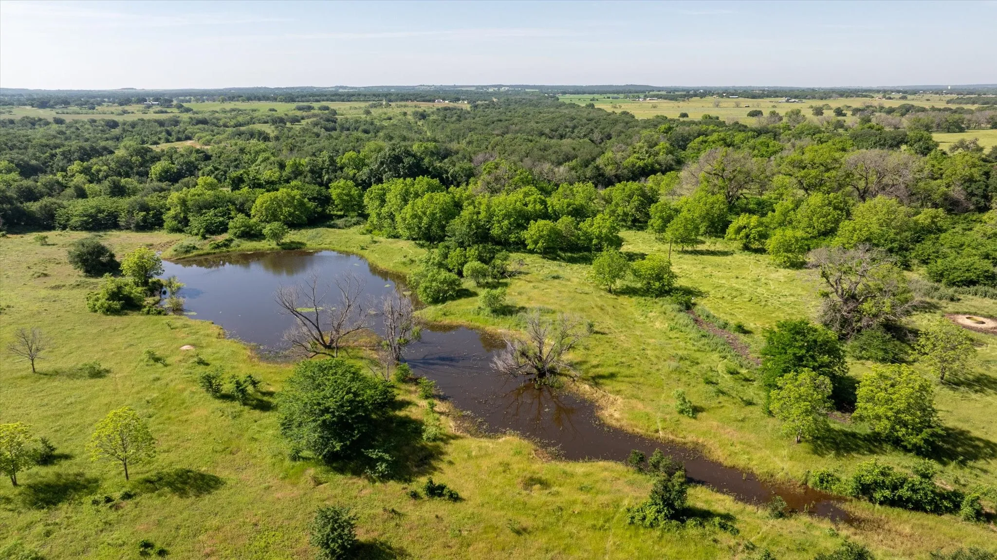 Aerial view of the back pond on the property
