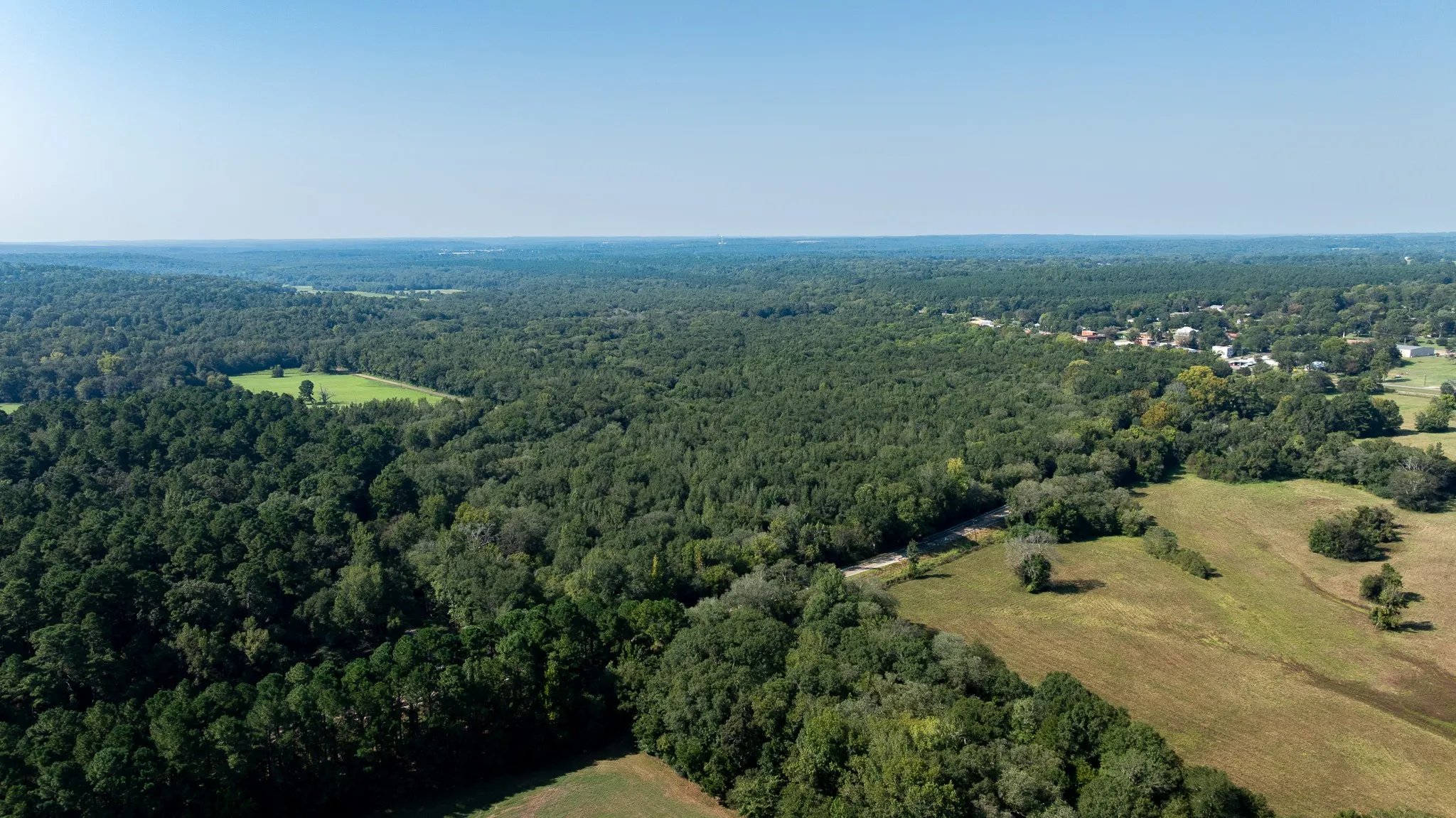 Aerial view of a heavily wooded area