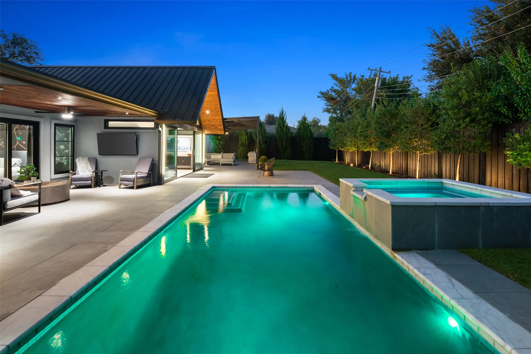 Marble waterfall from the hot tub to pool...