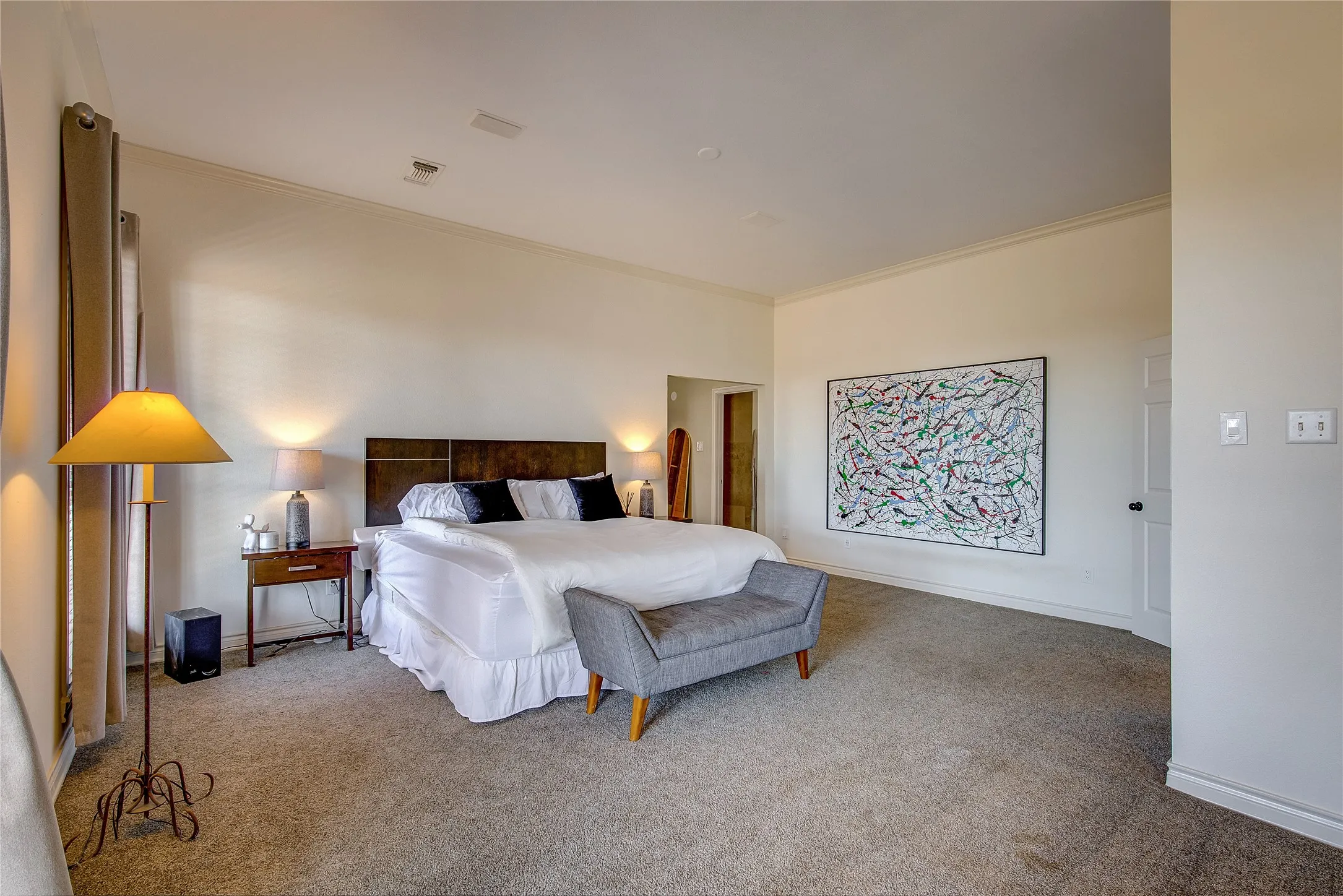 Tons of room for seating, furniture, king-size bed.