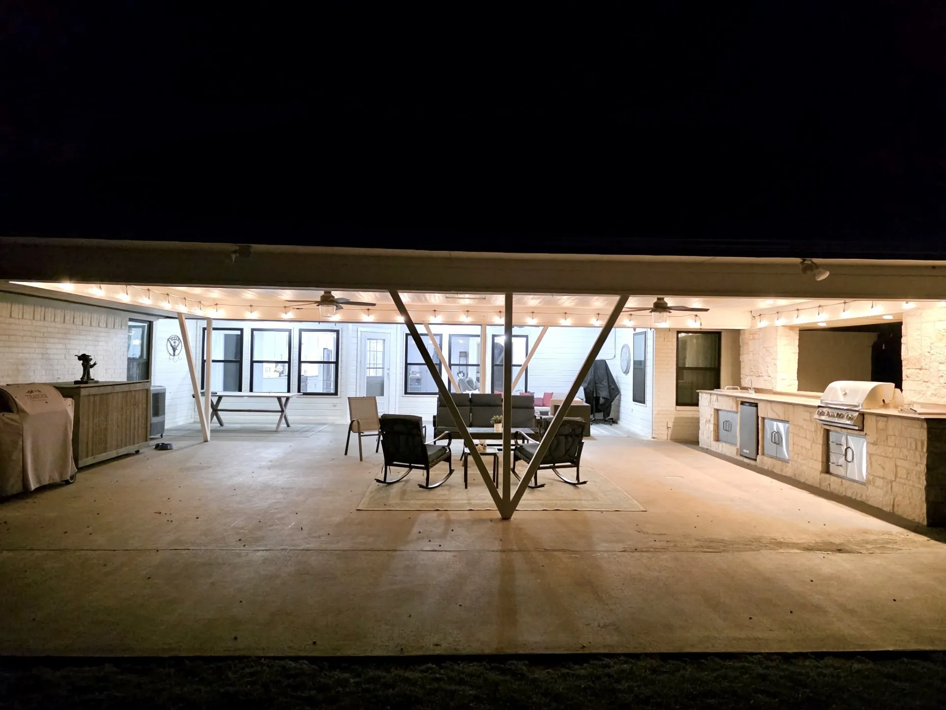 Main house patio at night.