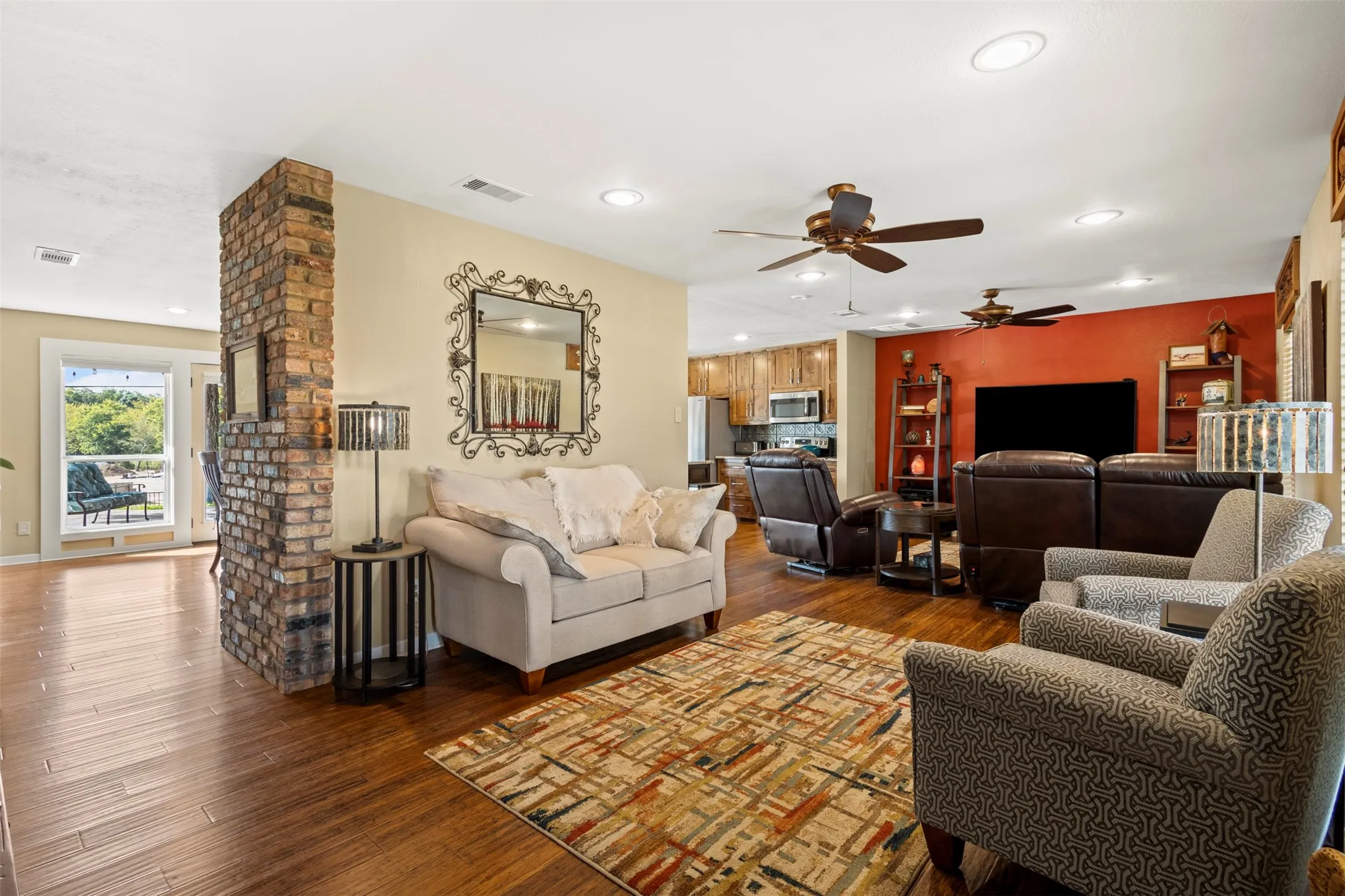 Exposed brick detail in living room
