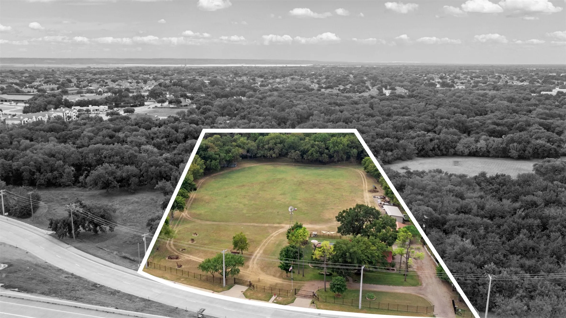 Aerial view of entire 5.9 acre property