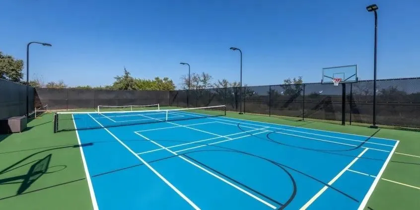 View of Pickleball / tennis courts, basketball court.