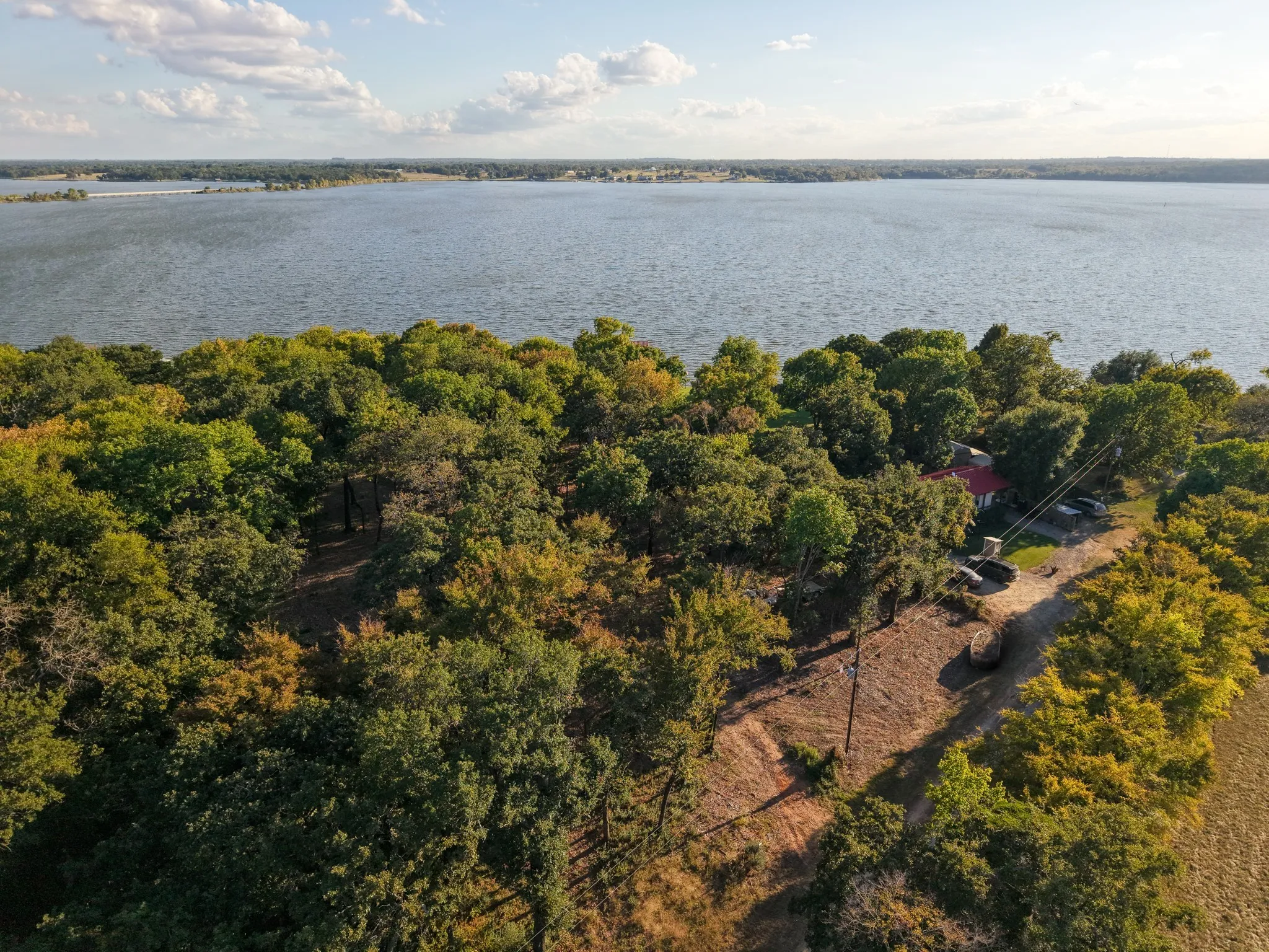 Aerial view of a nearby body of water