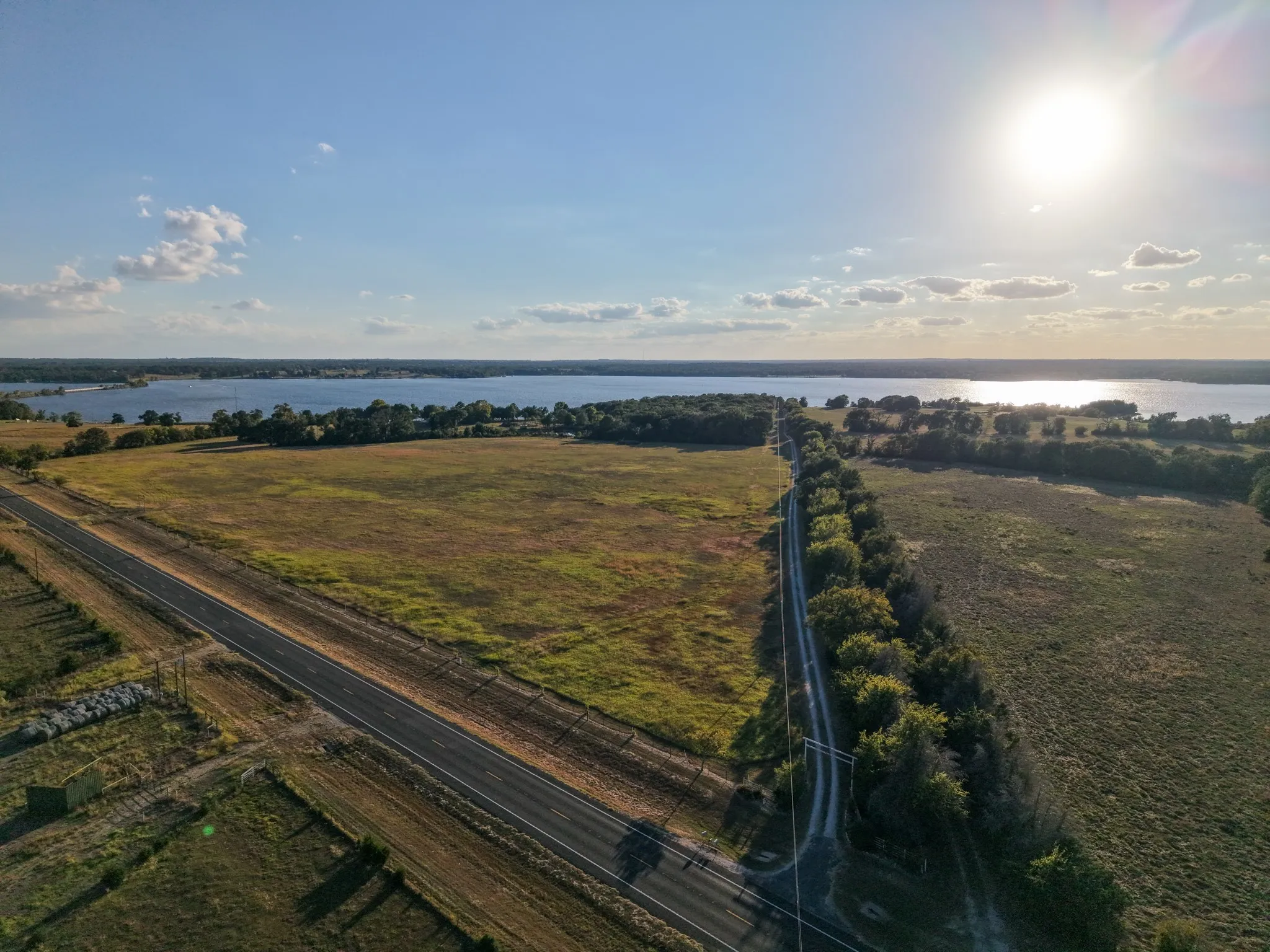 Aerial view of a nearby body of water