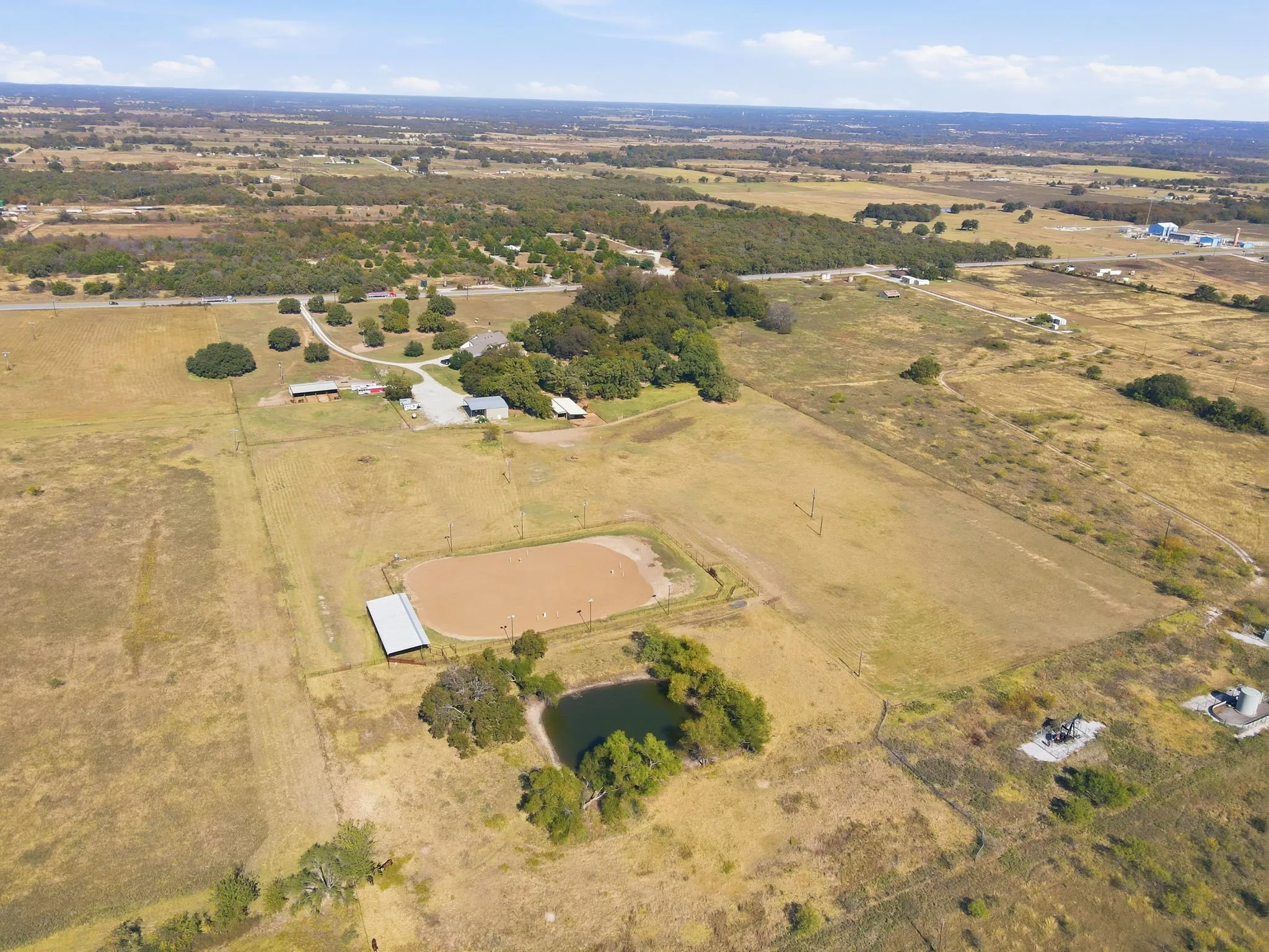 Aerial overview of property's location with rural landscape