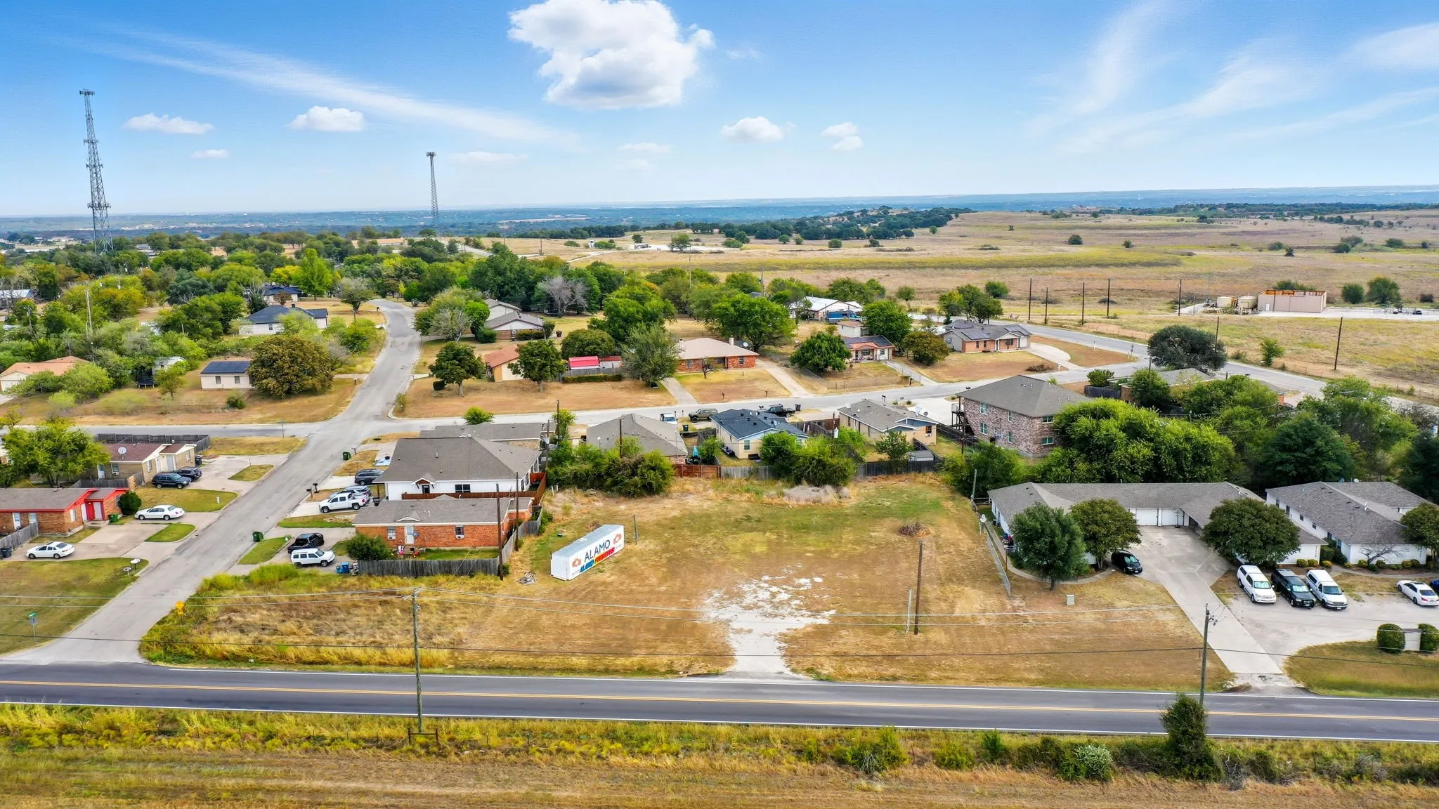 Aerial perspective of suburban area