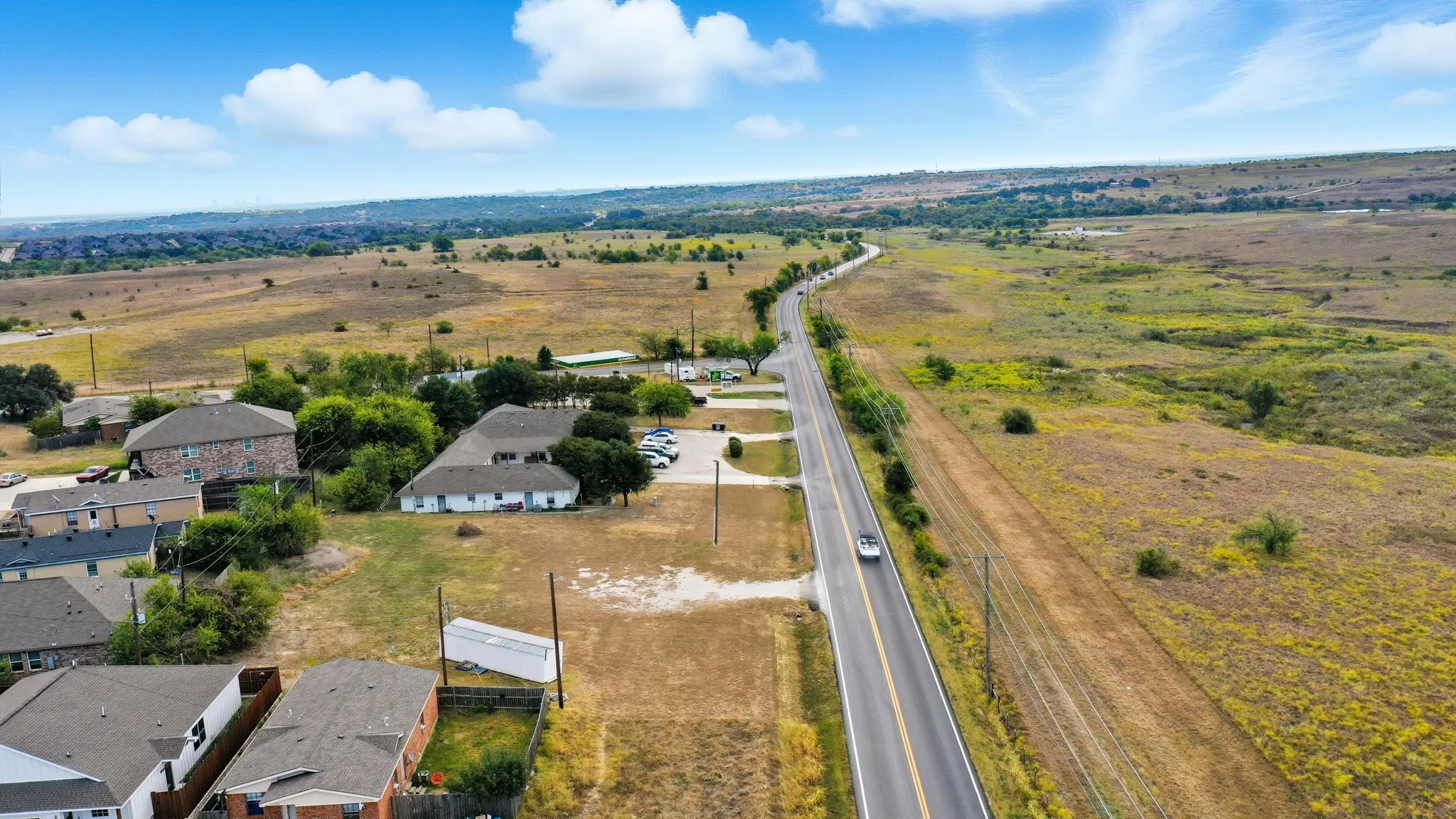 Aerial perspective of suburban area