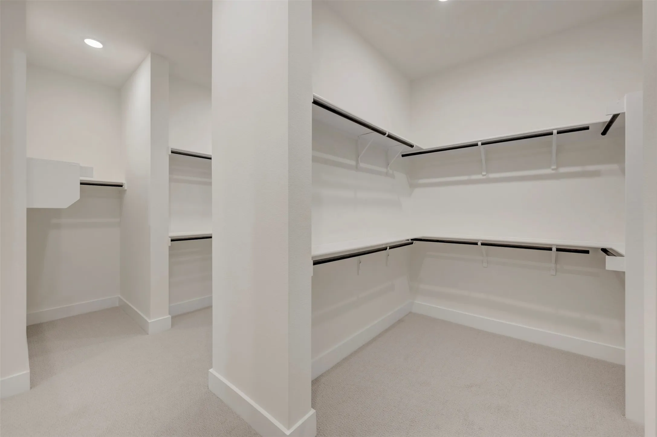 Owners Walk in closet featuring light colored carpet