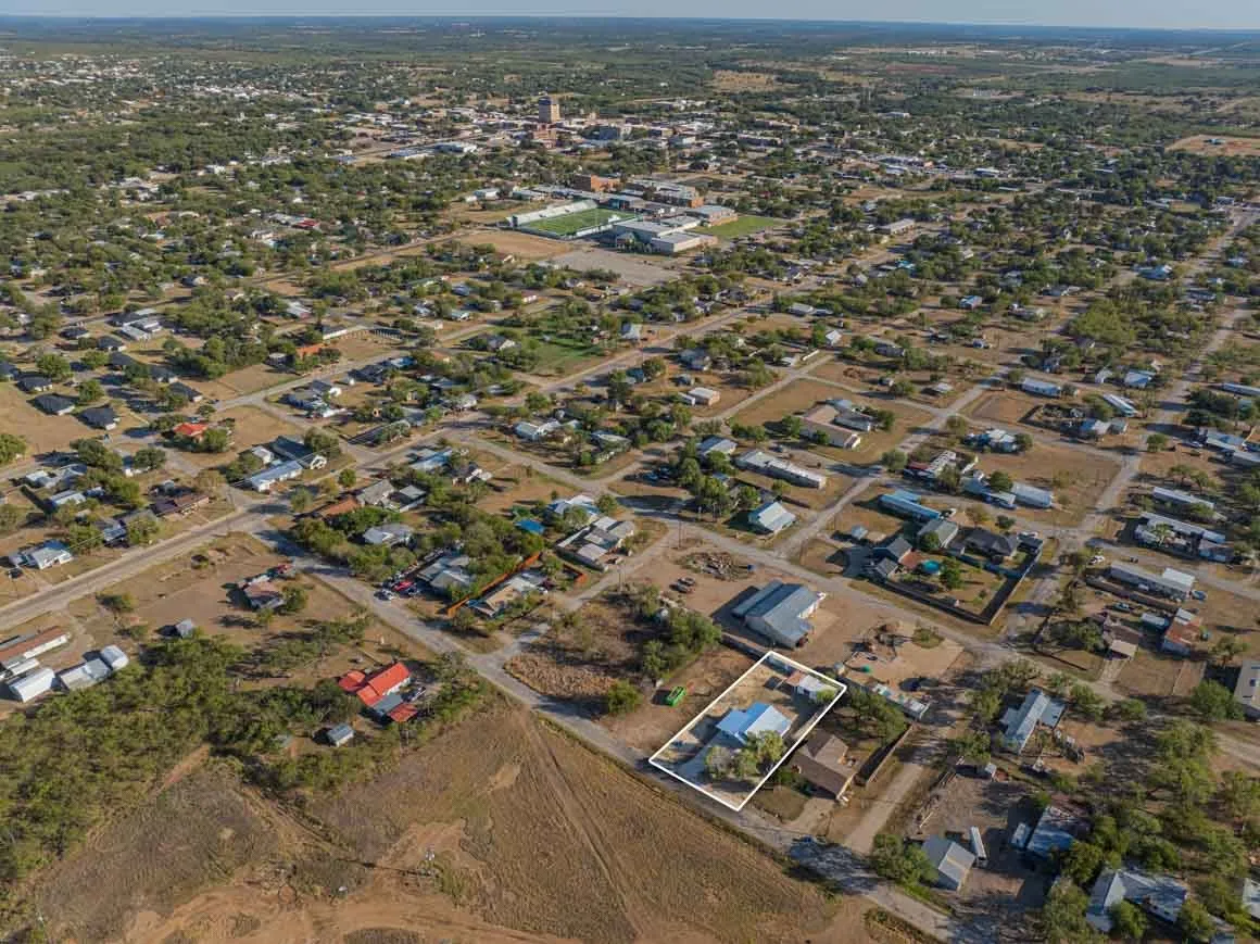Aerial view of property's location with property parcel outlined