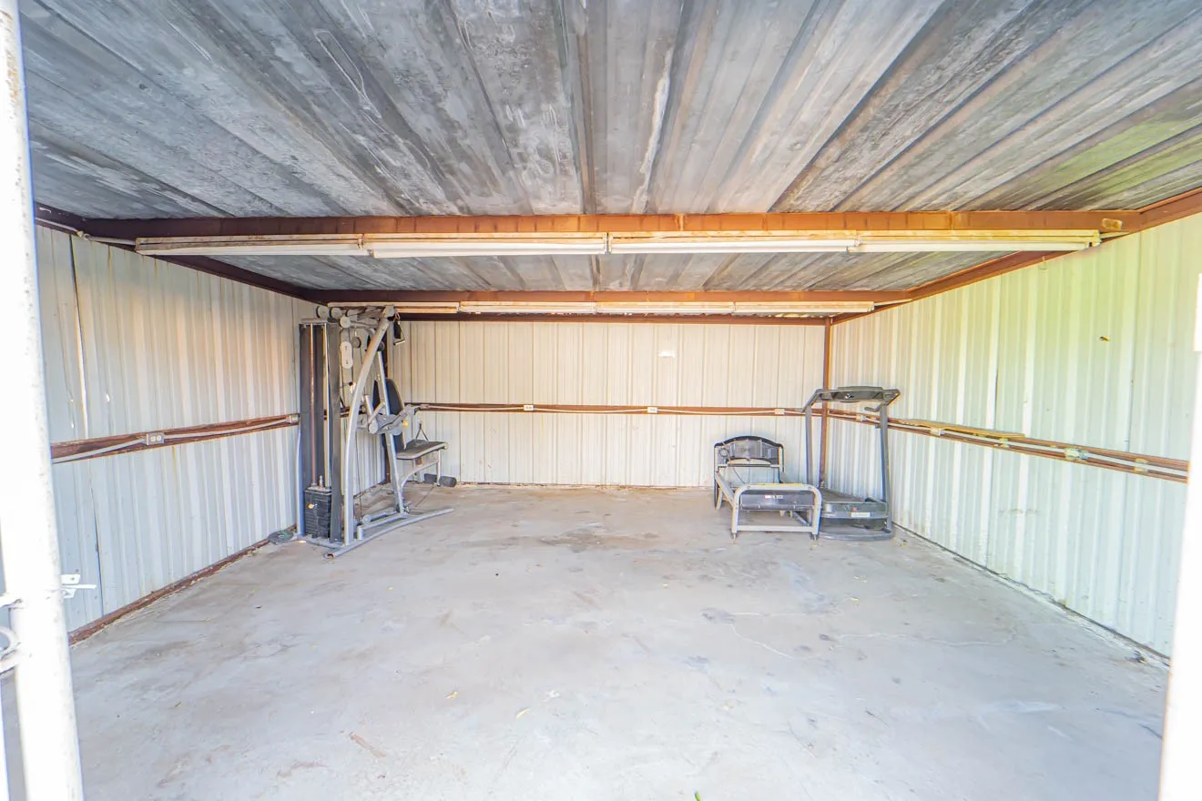 Garage with metal wall