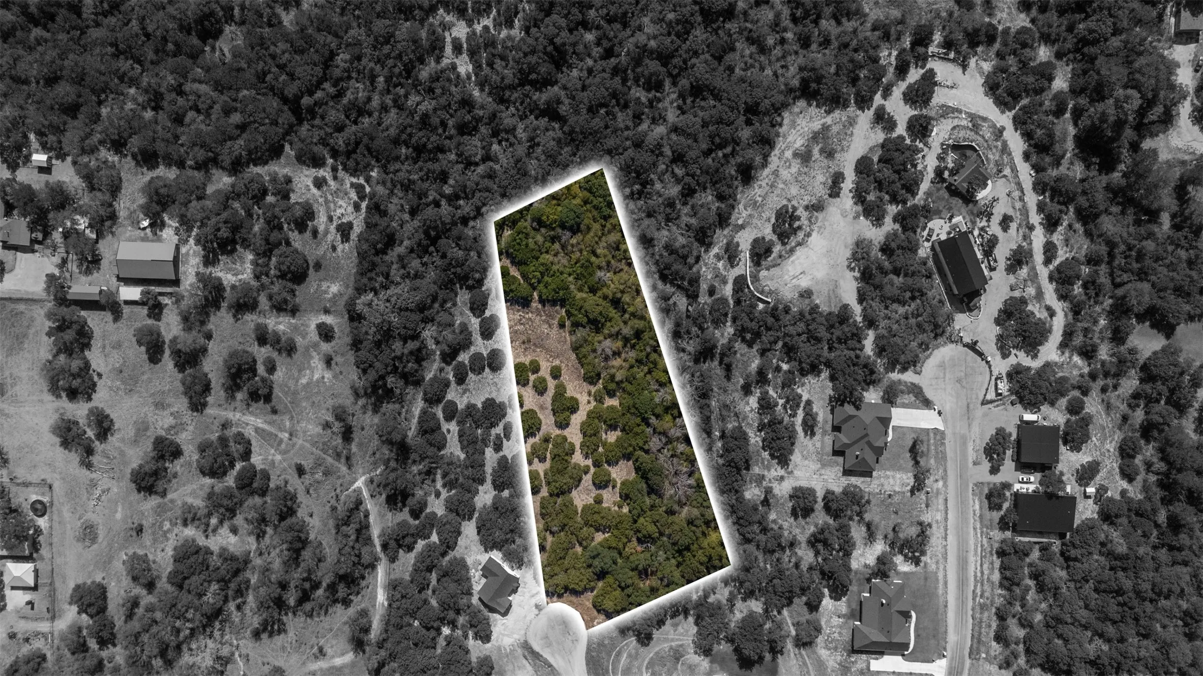 Aerial overview of property's location with property boundaries highlighted