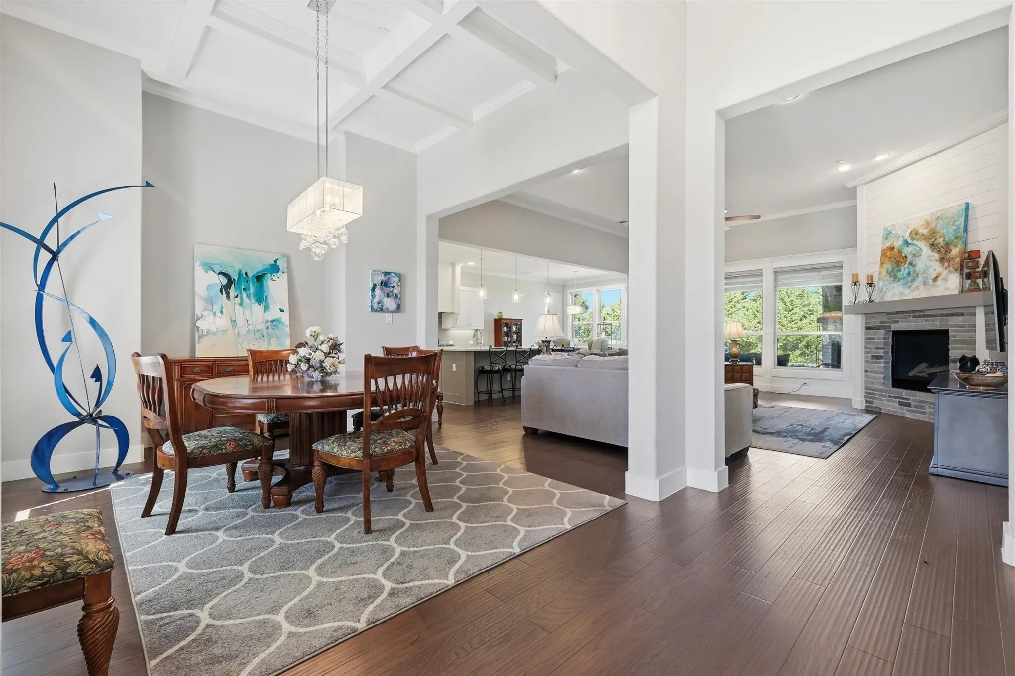 Engineered wood floors throughout with ceramic tile in the bathrooms and utility areas.
