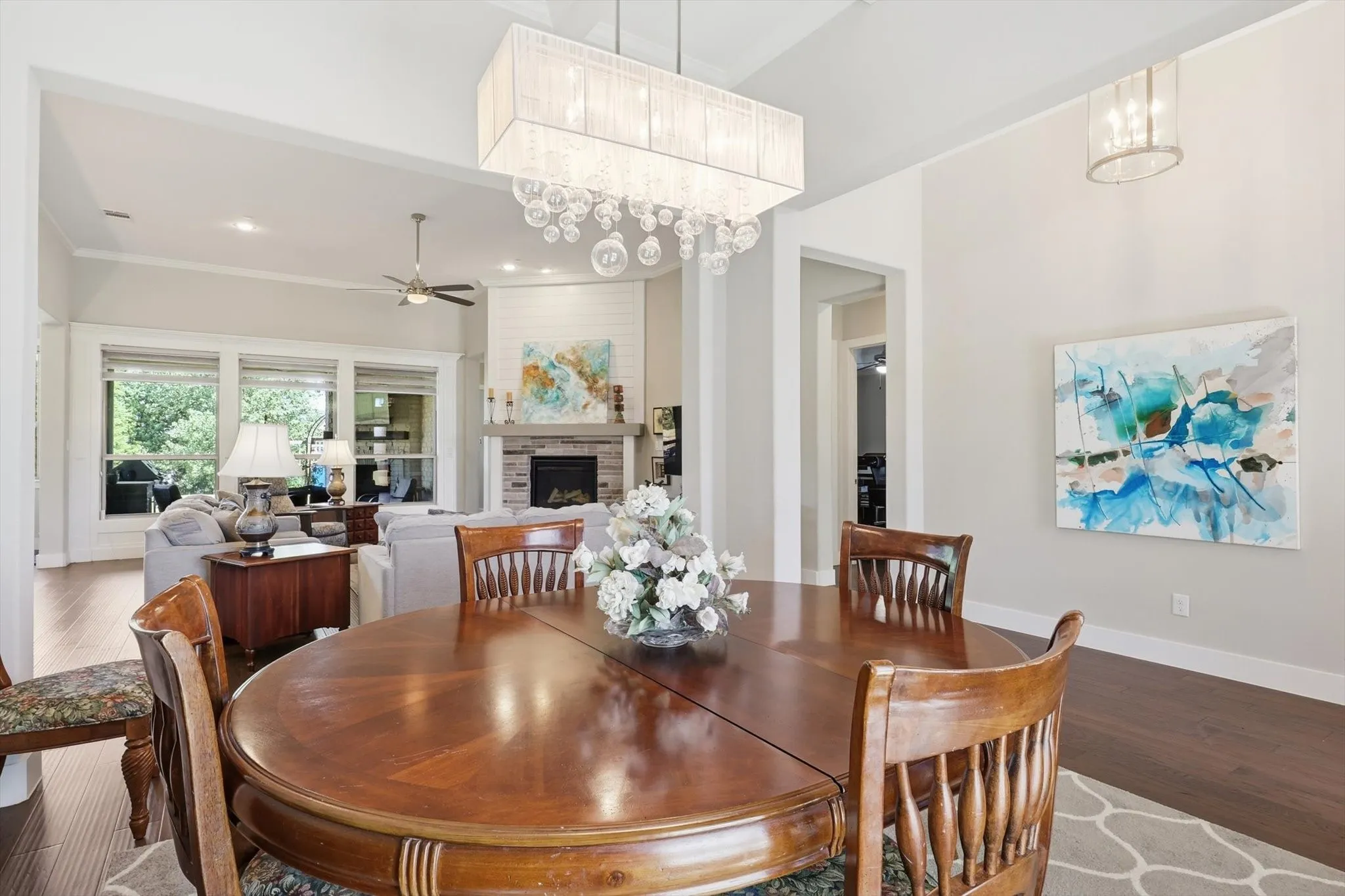 Fun statement light fixture at the formal dining area.