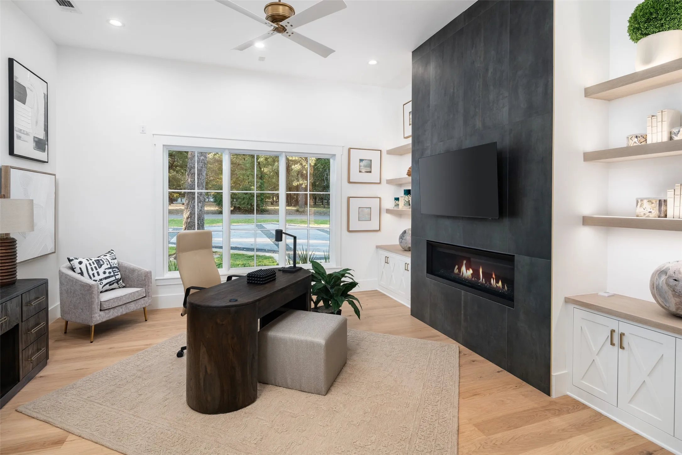 Study with fireplace