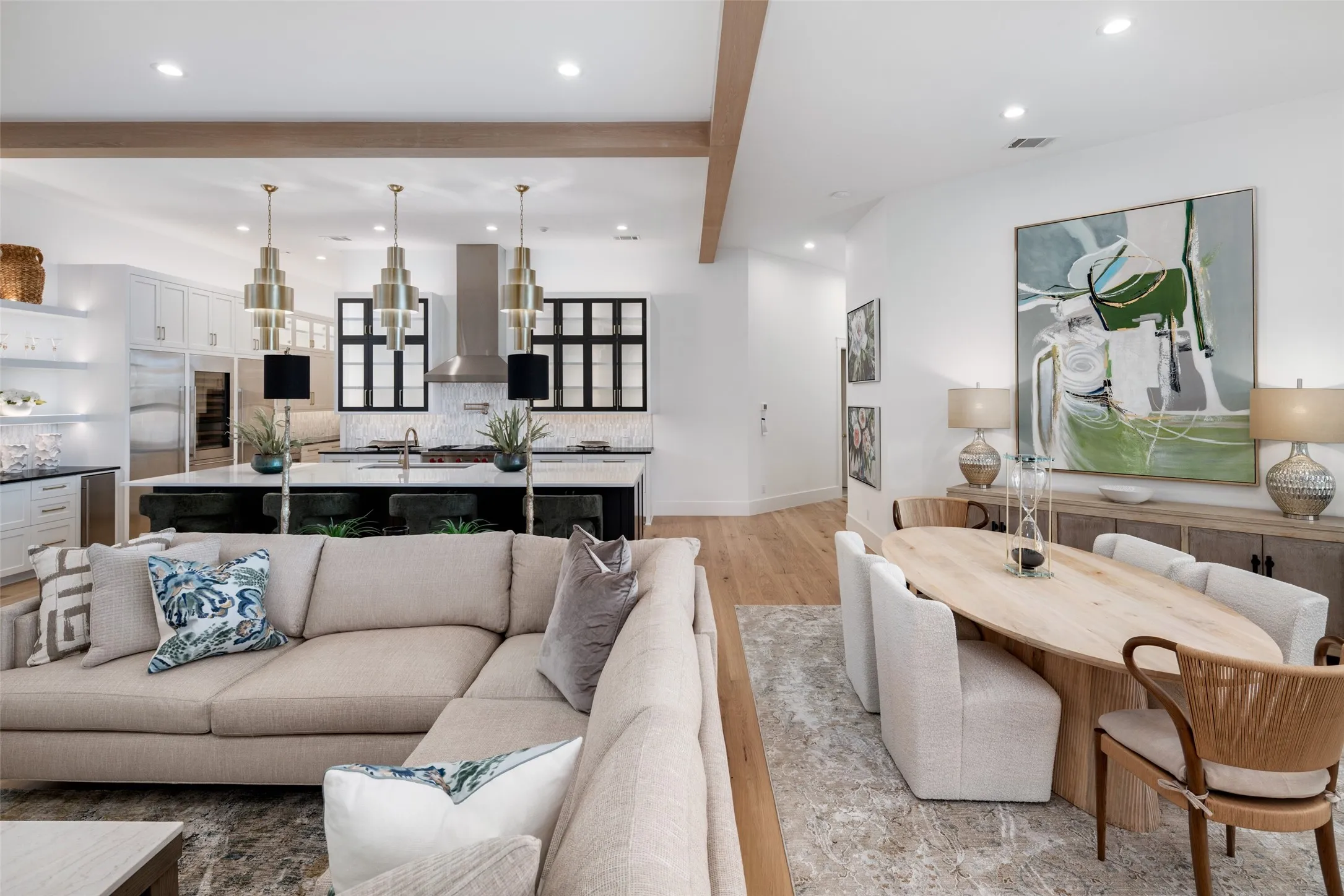 Living room with open concept dining area