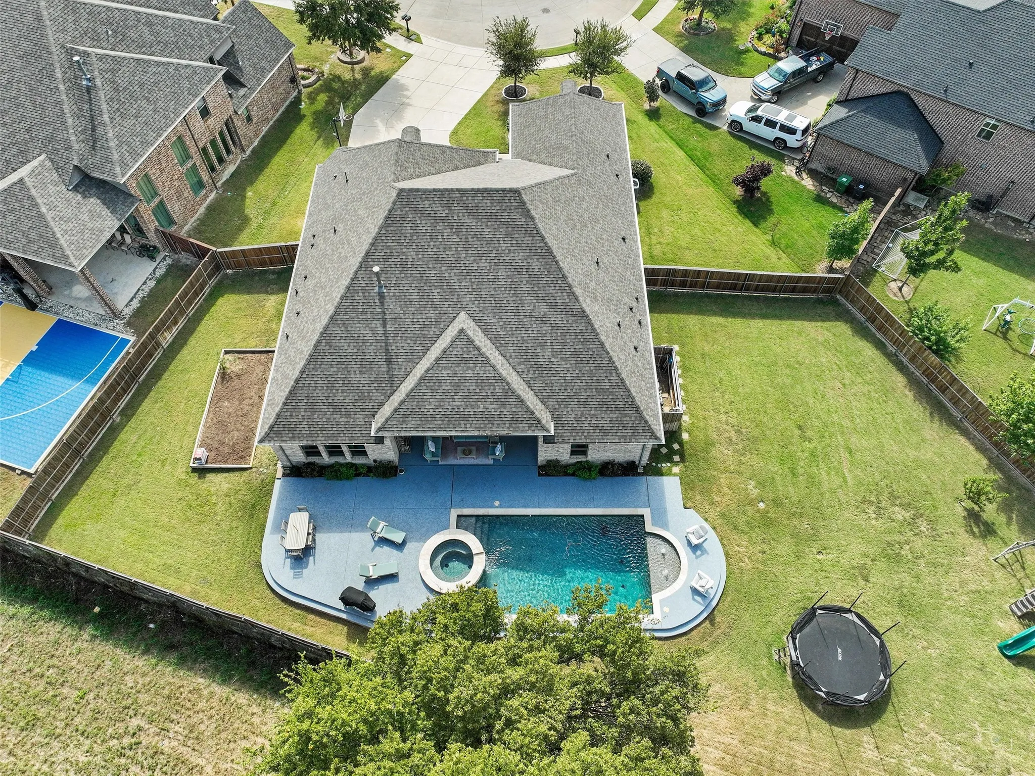 Drone / aerial view of a pool area