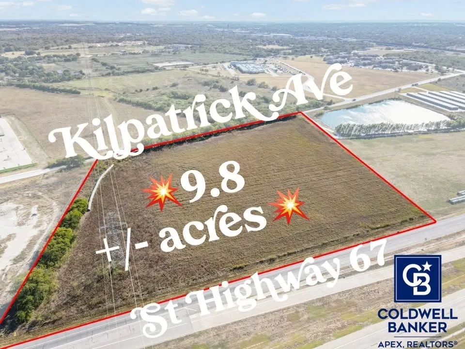 View looking south toward Cleburne. Frontage on Highway 67 access road on the north side and frontage on Kilpatrick Avenue on the south side.