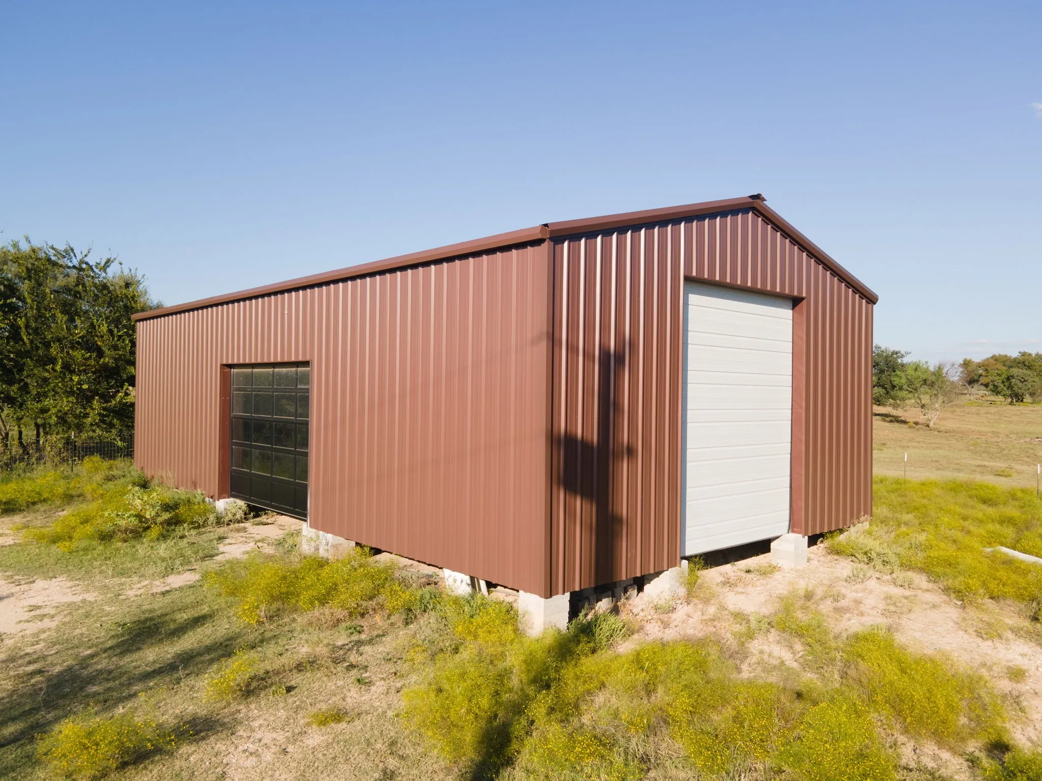 Metal building featuring a brown corrugated exterior