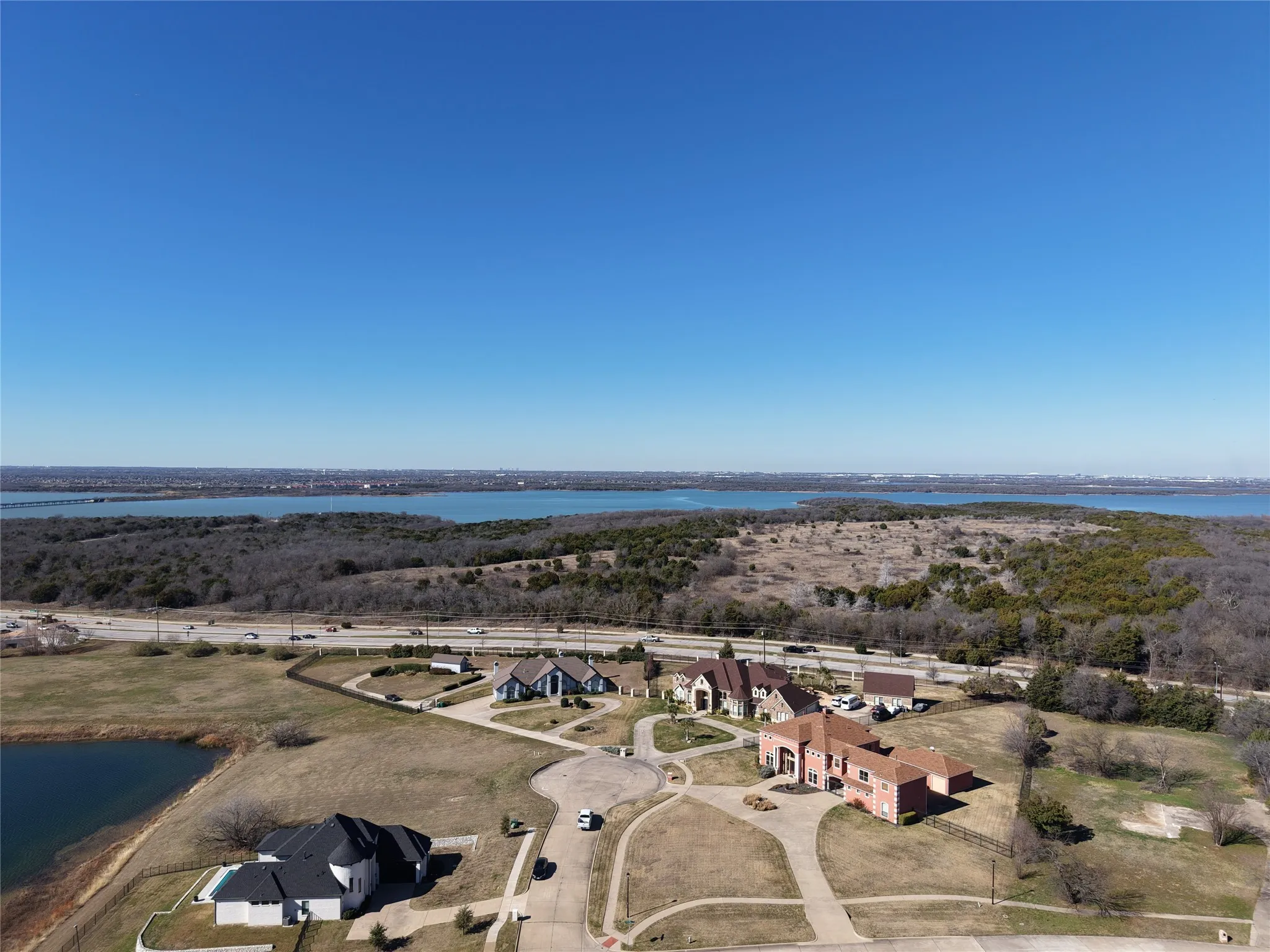 Aerial view of a nearby body of water