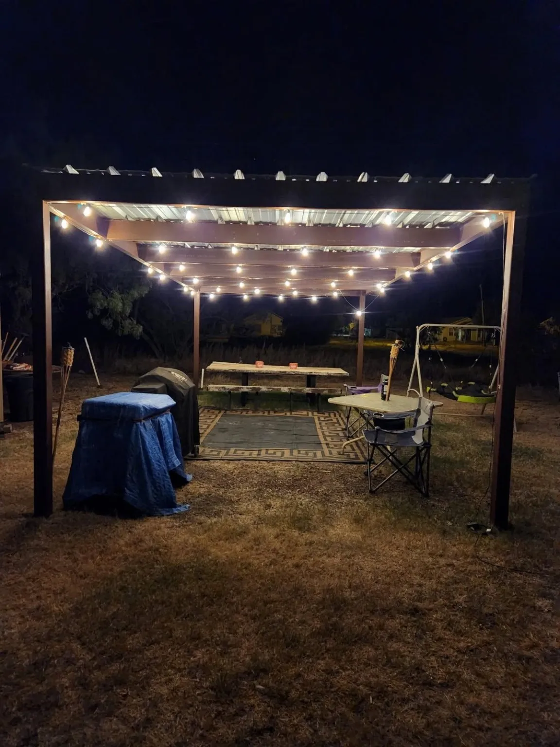 Lit up seating area! Perfect for get togethers, BBQ's, birthdays, and more