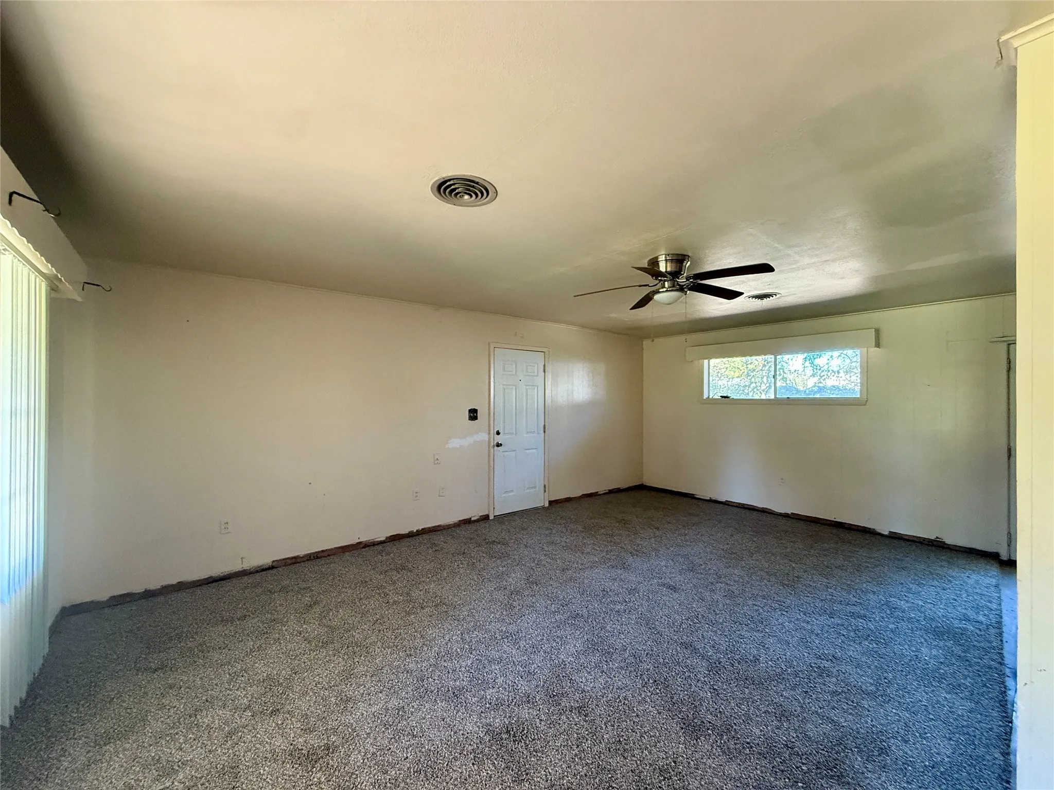 New carpet installed, baseboards are stored in garage. (marked for each room)