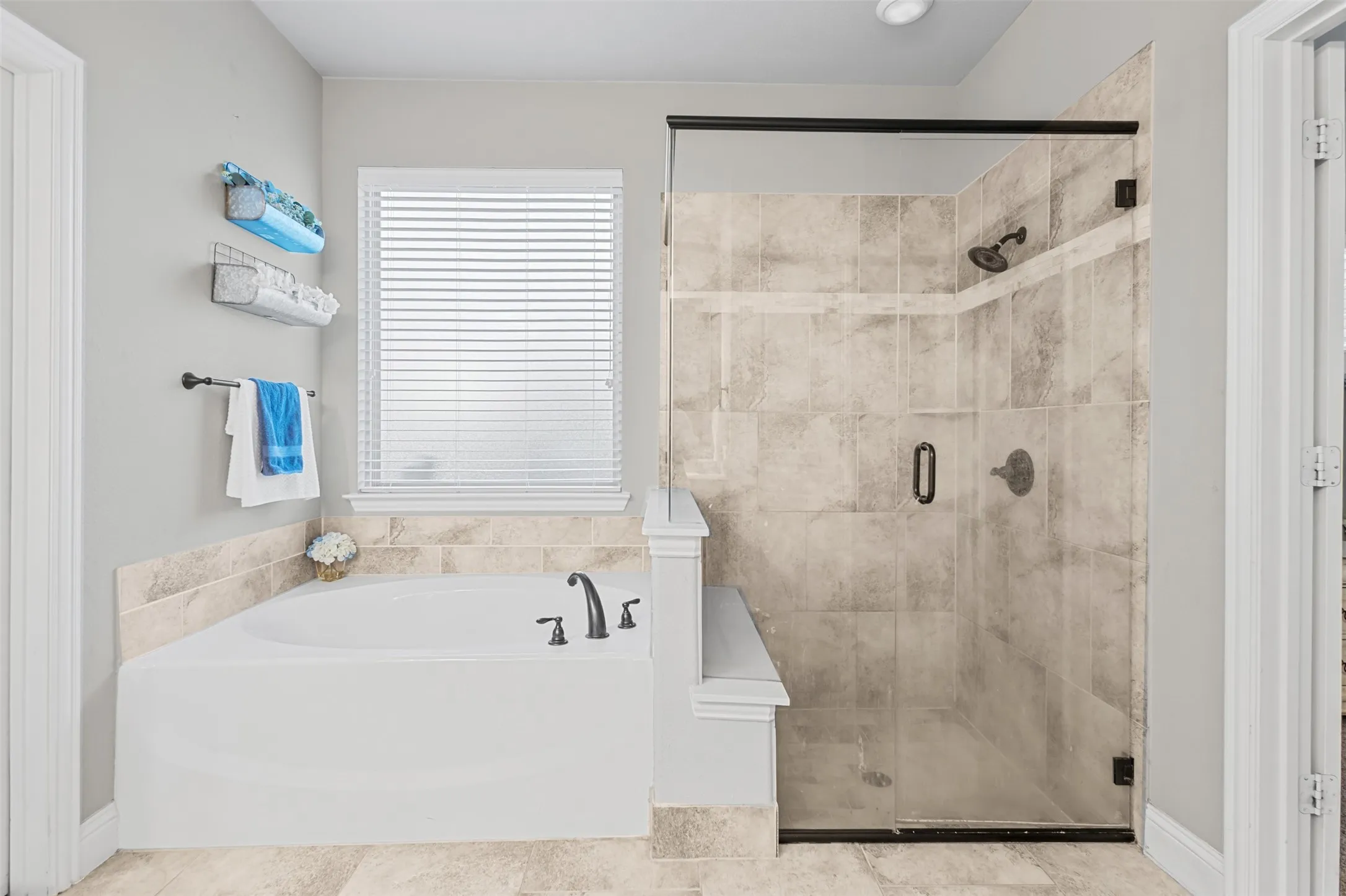 Large soaking tub and separate shower