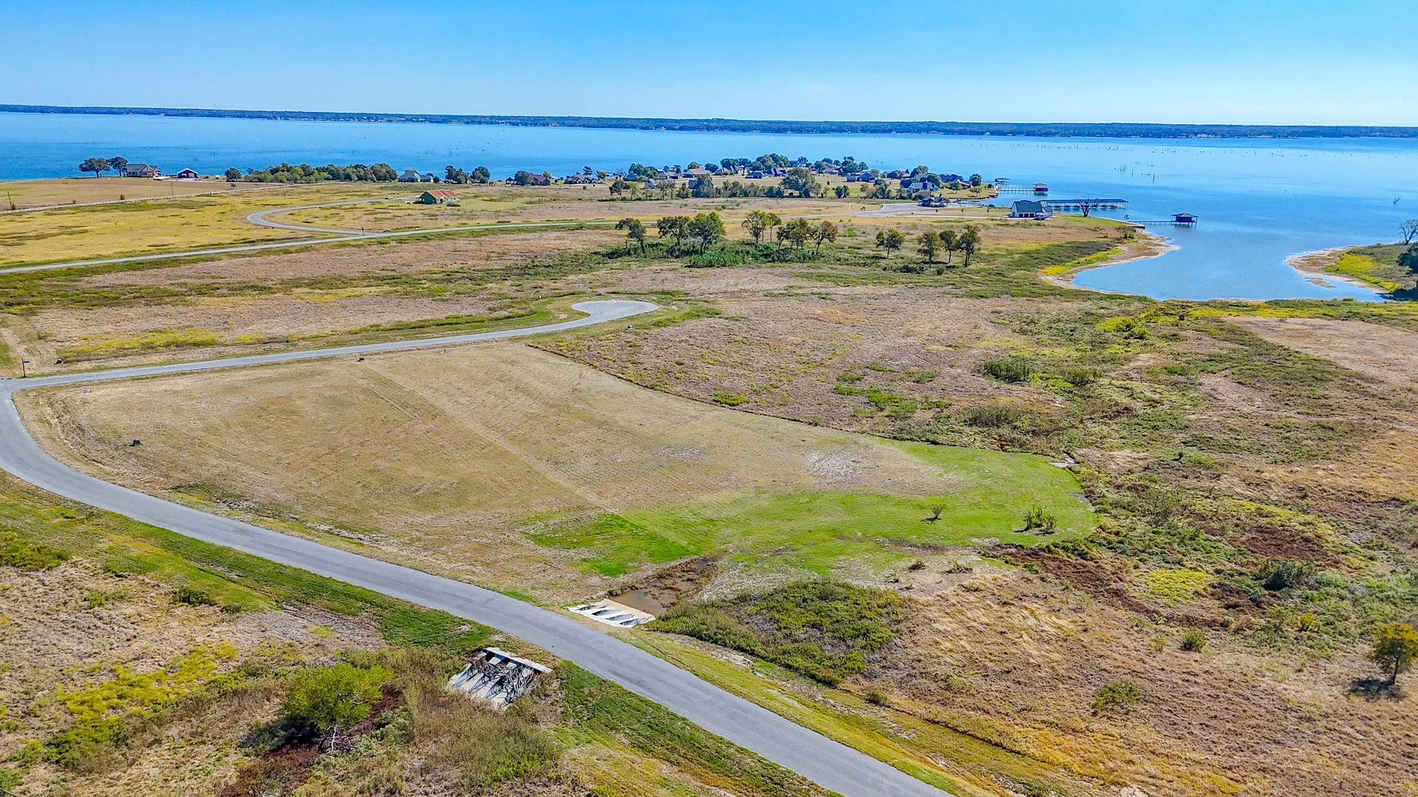 Bird's eye view of a nearby body of water