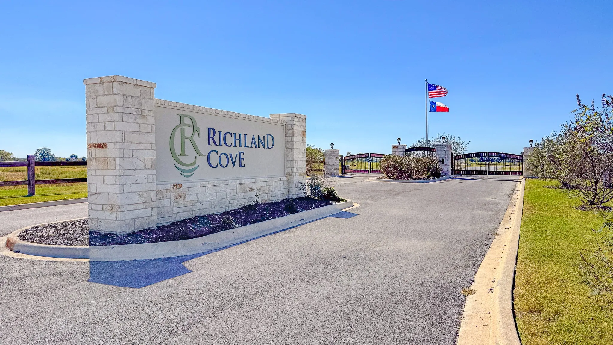 Community sign with a gate