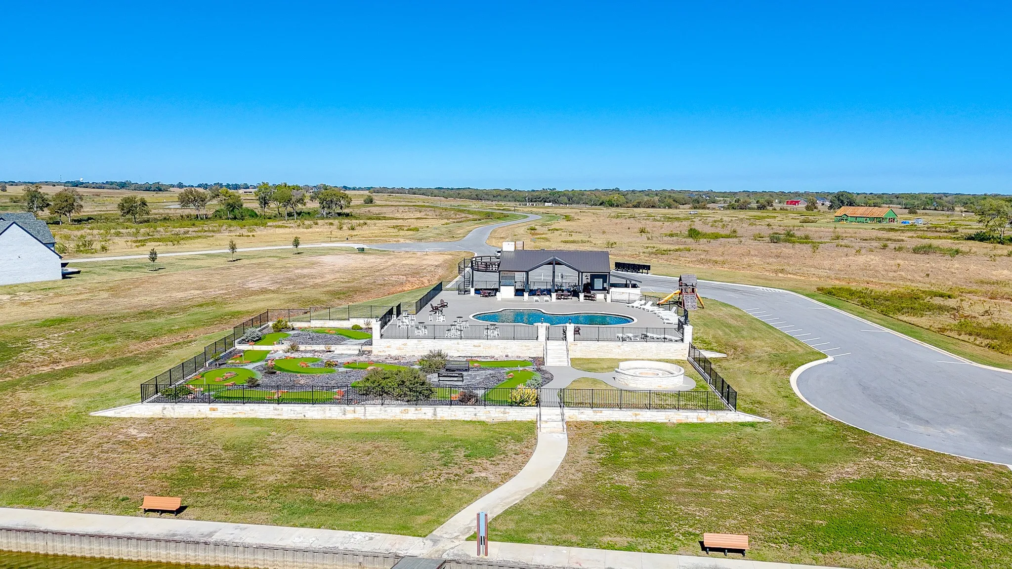 Overview of rural landscape featuring a pool area